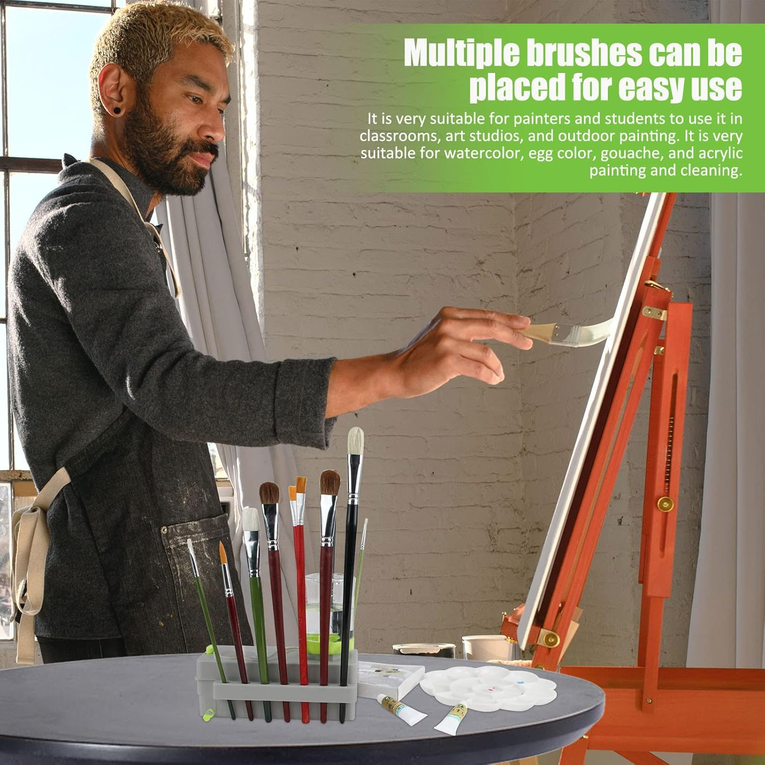 Gurxi 1 Piece Multifunctional Brush Rinser, Water Circulation Rinser, Brush Cleaning Station for Cleaning Artist & Makeup Brushes (Green) image number 1