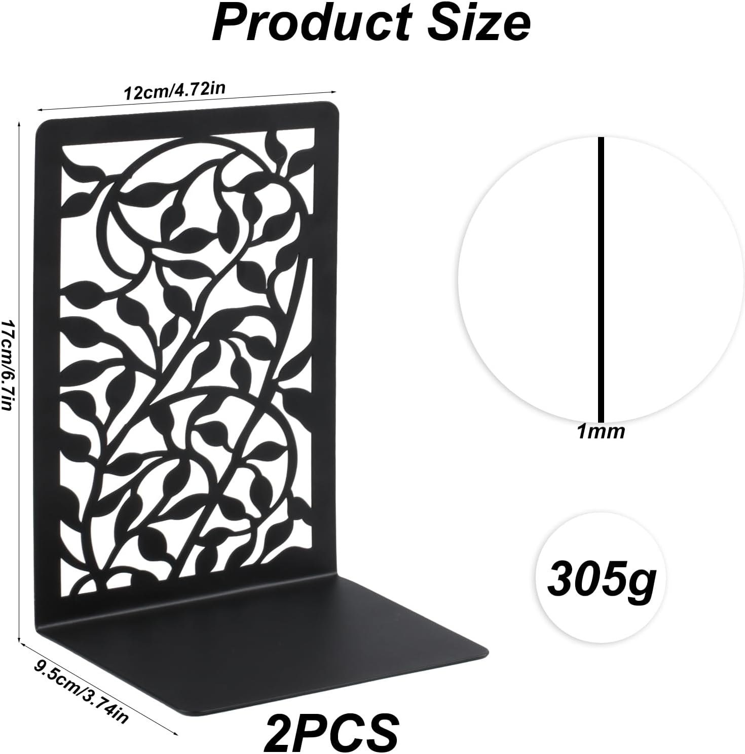 Bookends, 1 Pair Black Bookends, Metal Bookends, Book Holder for Shelf, Book Stand, Book Holder Shelf for Office, Home, Reading Stand, Music Stand image number 6