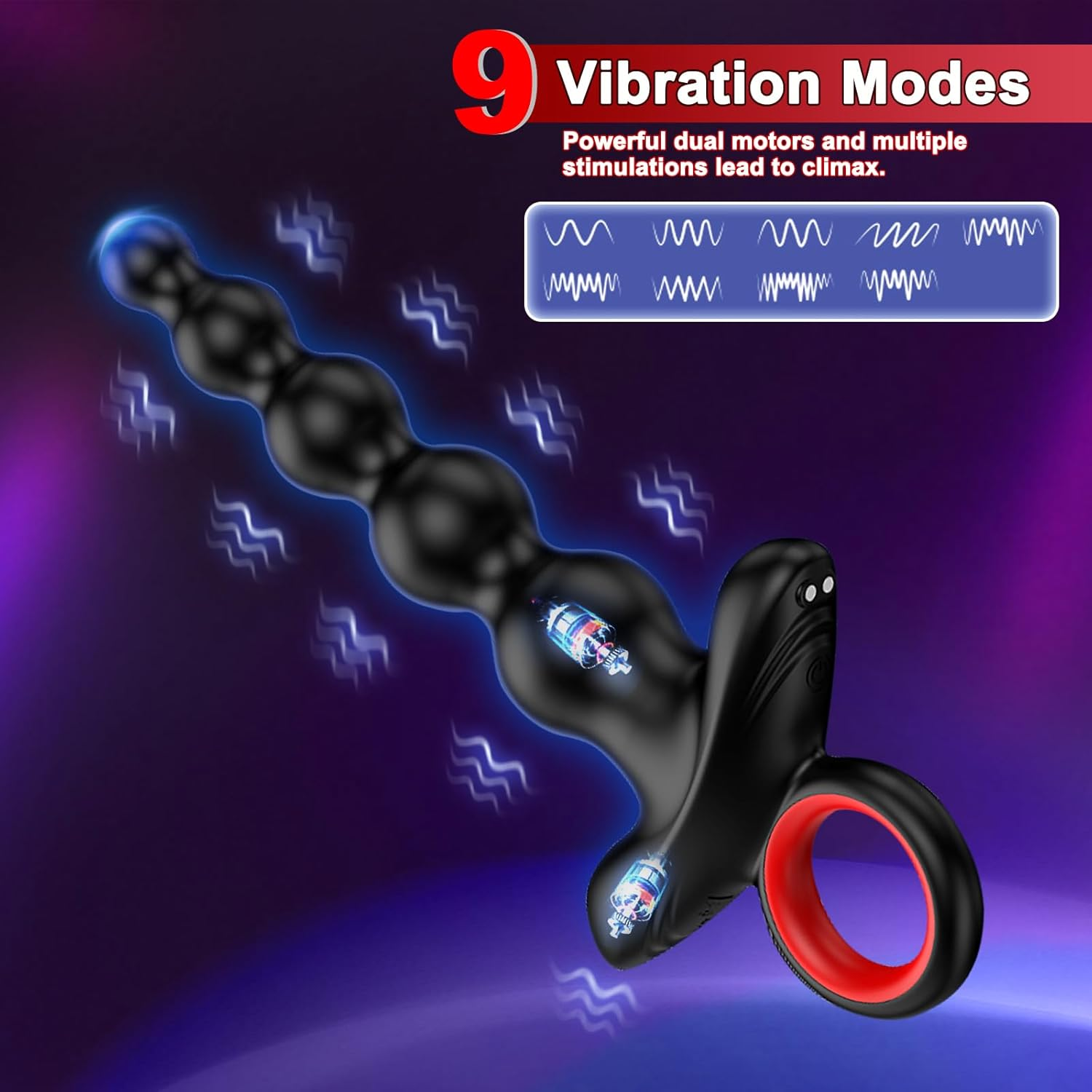 ZEZELIFE Anal Vibrator with Anal Beads, 9 Vibration Modes Flexible Silicone Anal Balls for Prostate Stimulation for Men, Waterproof Anal Plug with Vibration USB Rechargeable for Nipple G-Spot Clitoral Vibrator for Women Couples in Shower and Bath, Prostate Massager for Men