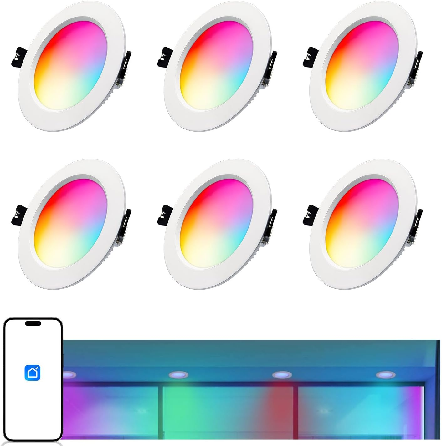 Arotelicht 10W Smart Downlight, Dimmable RGBW CCT 2700K-6500K LED Ceiling Light, Recessed 90-100Mm Cutout, Bluetooth APP Control Color Chaning Led down Lights for Ceiling image number 1