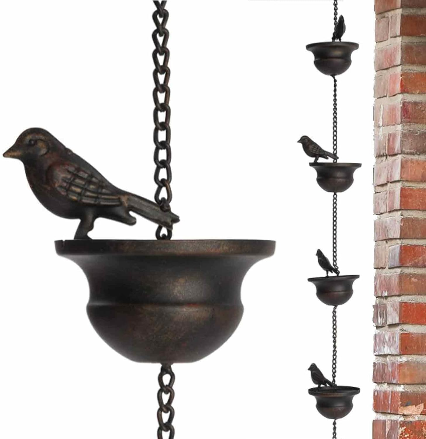 Metal Rainwater Chain Bird Gutter Chain Rain Drain Rain Downpipe Rain Gutter Chain Rain Chains for Gutters, 2.4 M Rain Bells with Attached Hanger and 8 Birds for Drainage of Water image number 6