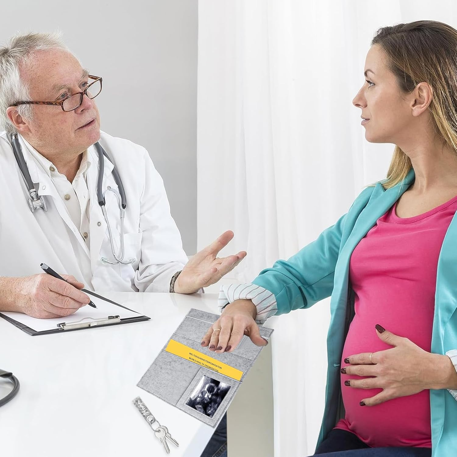 Maternity Log Felt Maternity Log Sleeves Light Grey Felt Protective Cover with Compartments with Key Chain for Insurance Card Storage Ultrasound Images image number 3