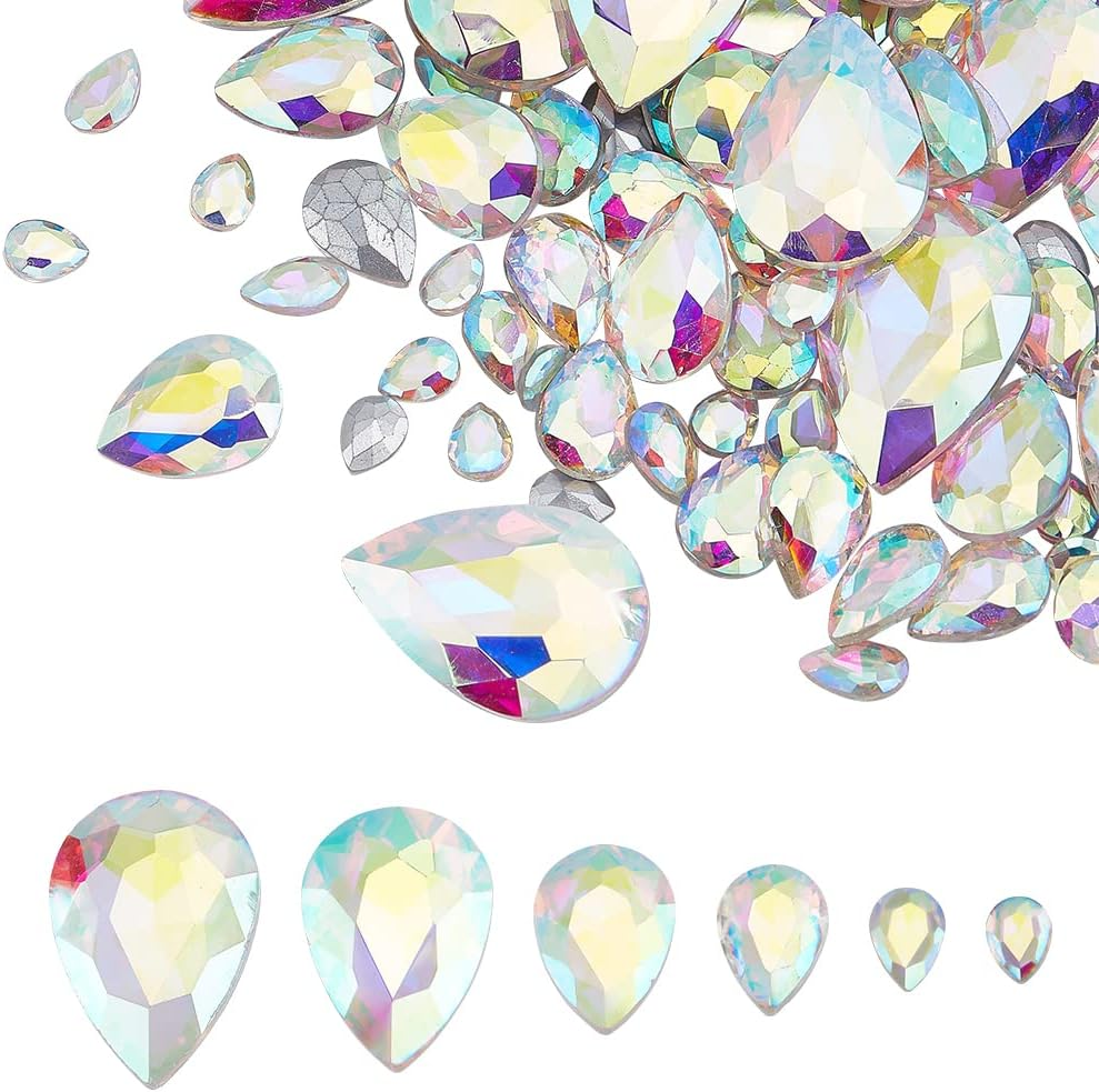 FINGERINSPIRE 94 Pcs Pointed Back Rhinestone 6 Sizes Glass Rhinestones Gems Clear Horse Eye Jewels Embelishments with Silver Plated Back Crystals Stones for Craft Decor Jewelry Making