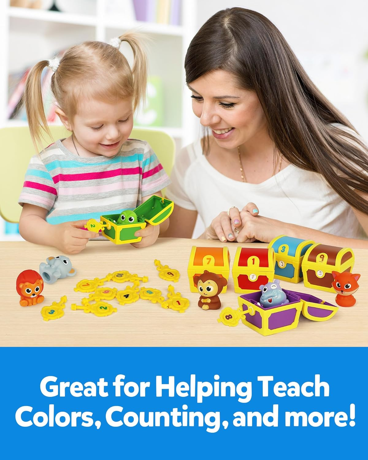 Coogam Fine Motor Skill Toys for Toddlers, 10Pcs Surprise Animals Finger Puppets Treasure with Number Locks, Matching Color Sorting Pirate Hunt Game, Learning Montessori for 3 4 5 Year Old image number 1