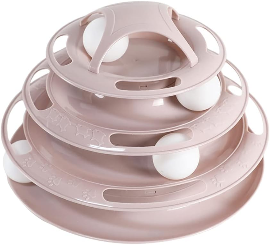 Funny Cat Toy Plastic Tower Interactive Track Ball Playing Game 3Levels Pet Toys Pink image number 5