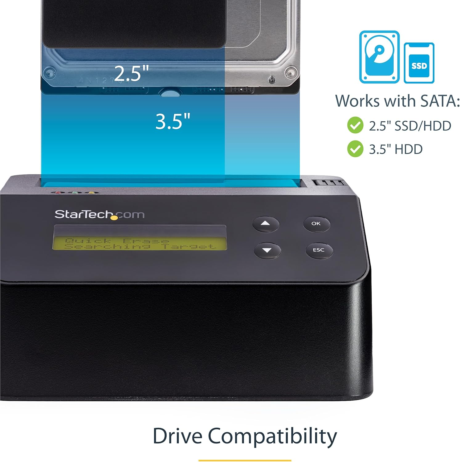 Startech.Com USB 3.0 Standalone Eraser Dock for 2.5" and 3.5&rdquo; SATA SSD/HDD Drives - Secure Drive Erase with Receipt Printing - SATA I/II image number 3