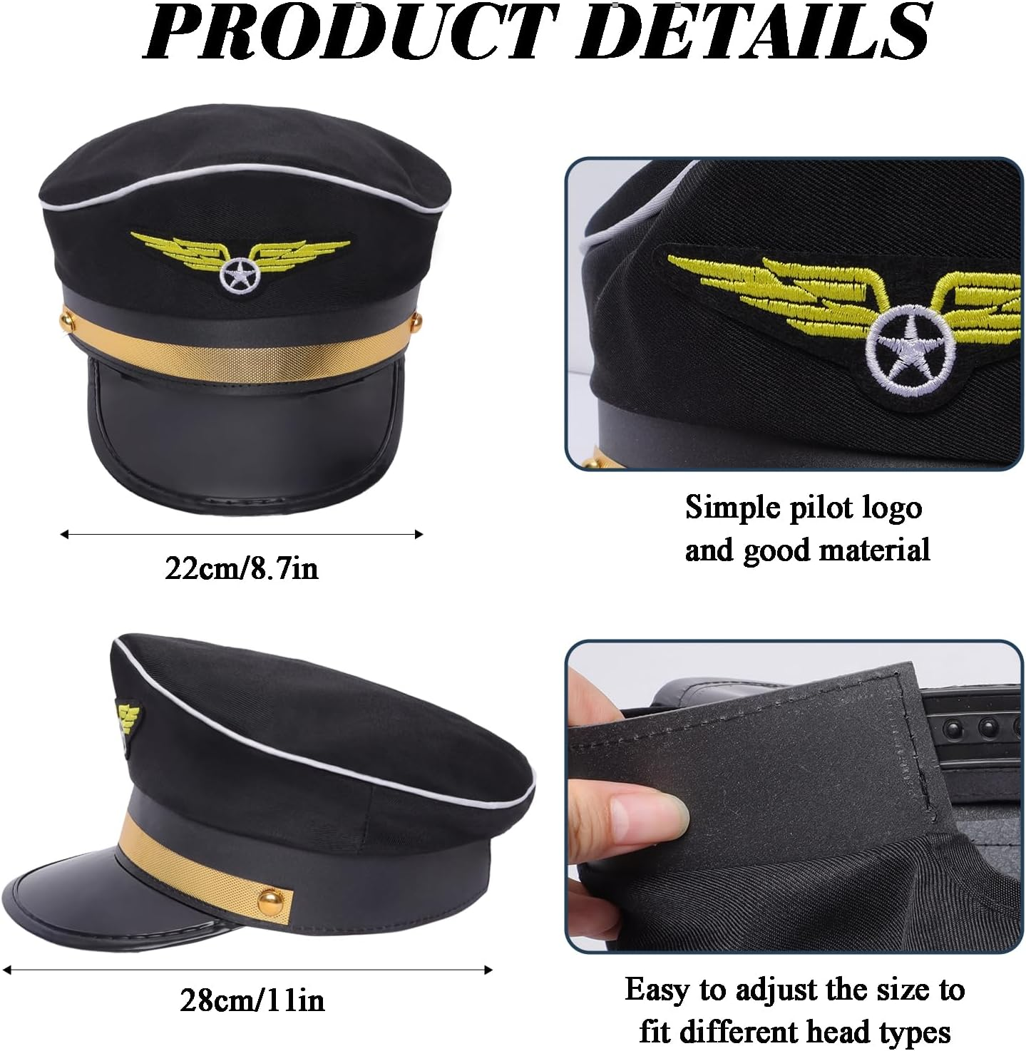 Airline Pilot Captain Hat Kit Pilot Costume Accessories Set for Men Adults Tie Wings Patch Halloween Cosplay Supplies image number 3