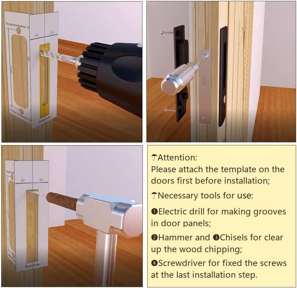 CCJH Invisible Door Locks Handle with 3 Keys for Sliding Barn Wooden Door Furniture Hardware (Sliver) image number 3