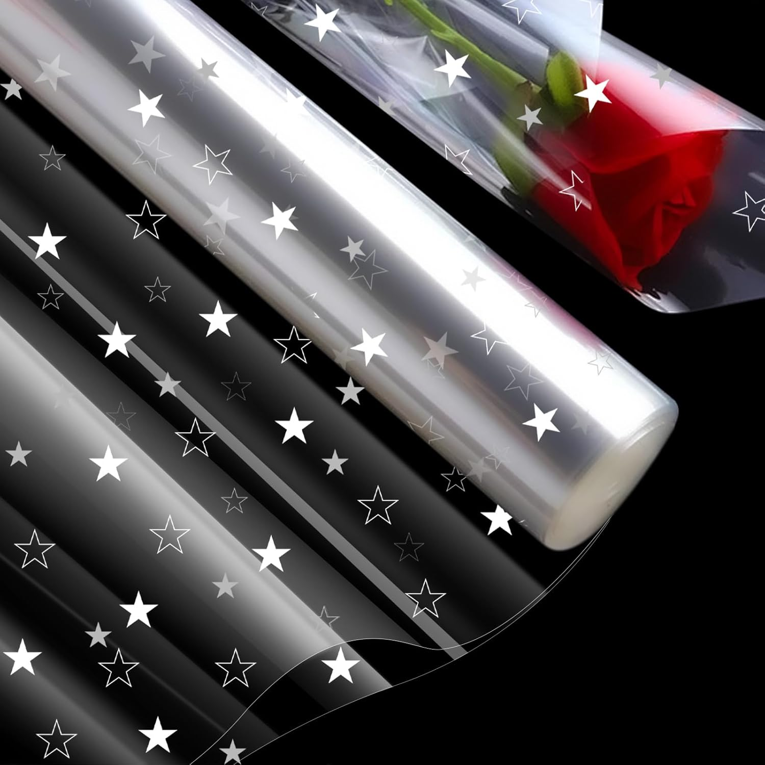 Fayrvind Large Star Clear Cellophane Wrapping Roll, 84Cm X 20M (84Cm Width Folded to 42Cm) Transparent Cellophane Roll with Pull Bows for Gift Hampers Packing for Christmas, Mothers Day, Fathers Day image number 1