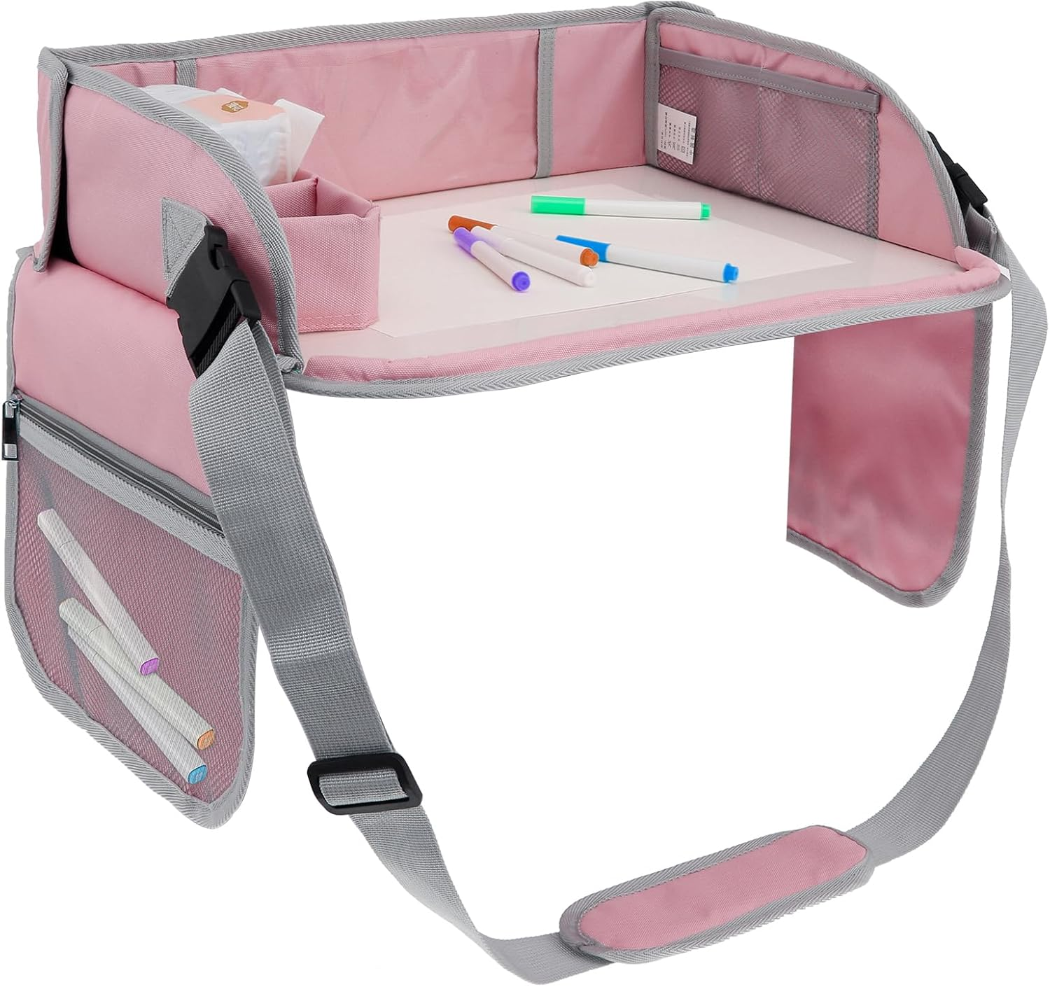 Kids Travel Tray for Toddler Car Seat, Easy to Install Toddler Lap Desk Travel with Adjustable Strap Portable Kids Lap Desk Tray for Car Road Trip Activities (Pink, Style B) image number 3