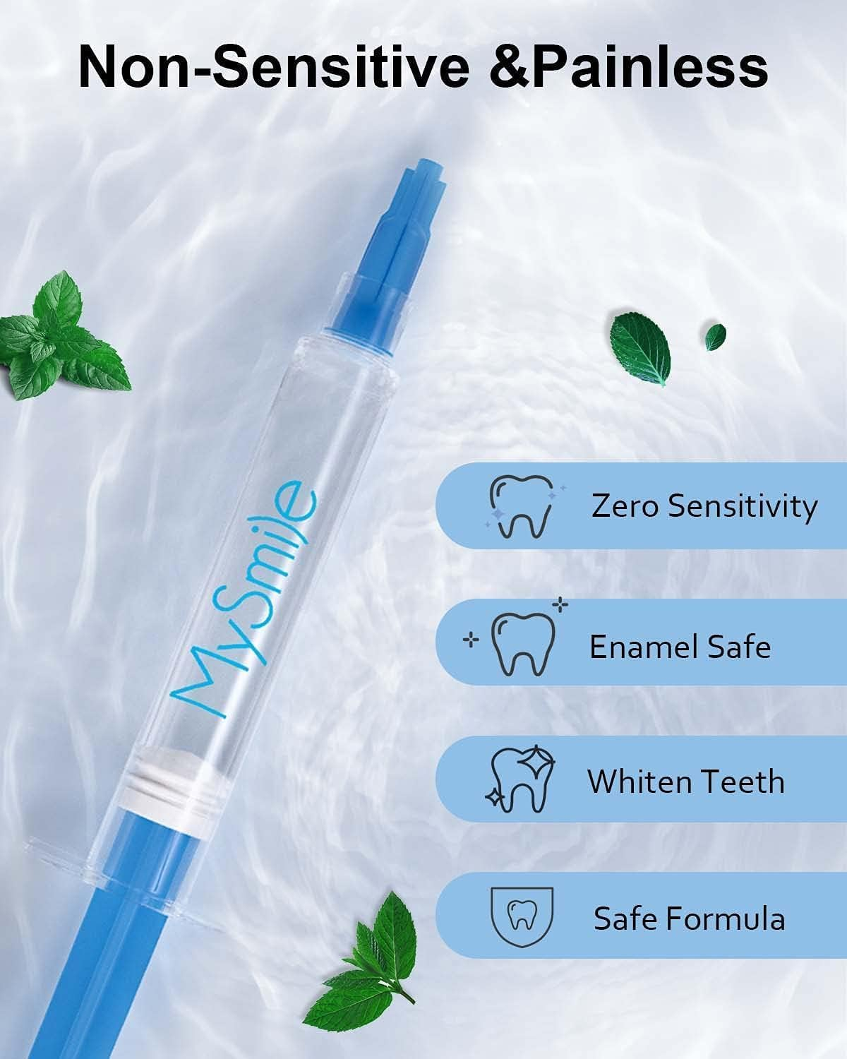 Mysmile Teeth Whitening Kit with 5LED Light, 10 Min Non-Sensitive Fast Teeth Whitener, 3 Packs 3Ml Whitening Gel, Removes Stains from Coffee, Wine, Soda, Food