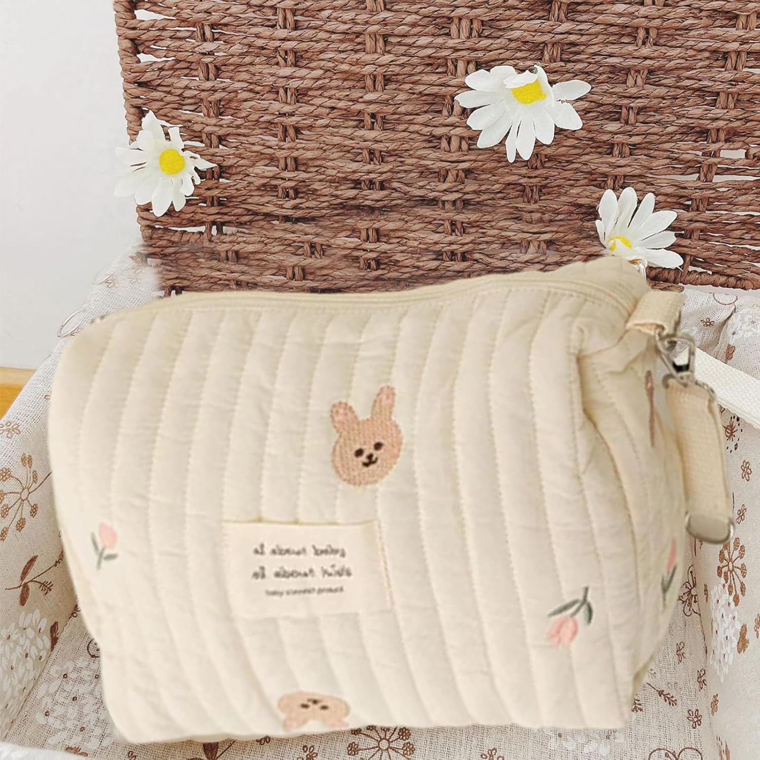 Portable Nursery Nappy Caddy - Soft Cotton Infant Storage Bag for Baby Changing Gear, Spacious Tote for Wipes, Feeding Bottles, Toys, Clothing, Stroller Basket Use, Daycare Organiser Pouch, Travel image number 5