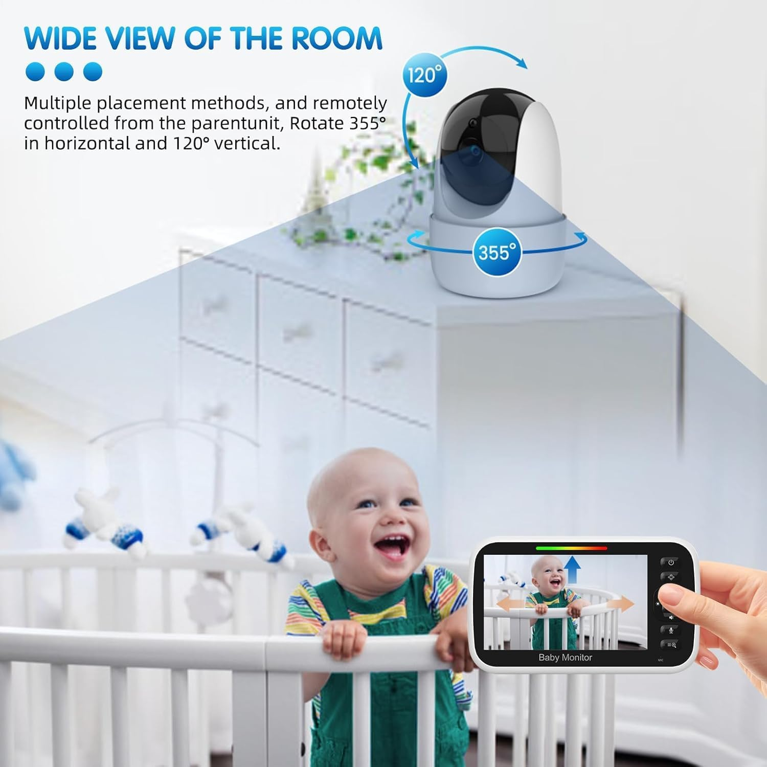 Baby Monitor with Camera and Audio, 5" LCD Display Portable Baby Camera Monitor No Wifi with Remote PTZ, Night Vision, 2-Way Talk, TEM & Humi Sensor, 4000Mah Battery, Lullabies, 1000Ft Range image number 6