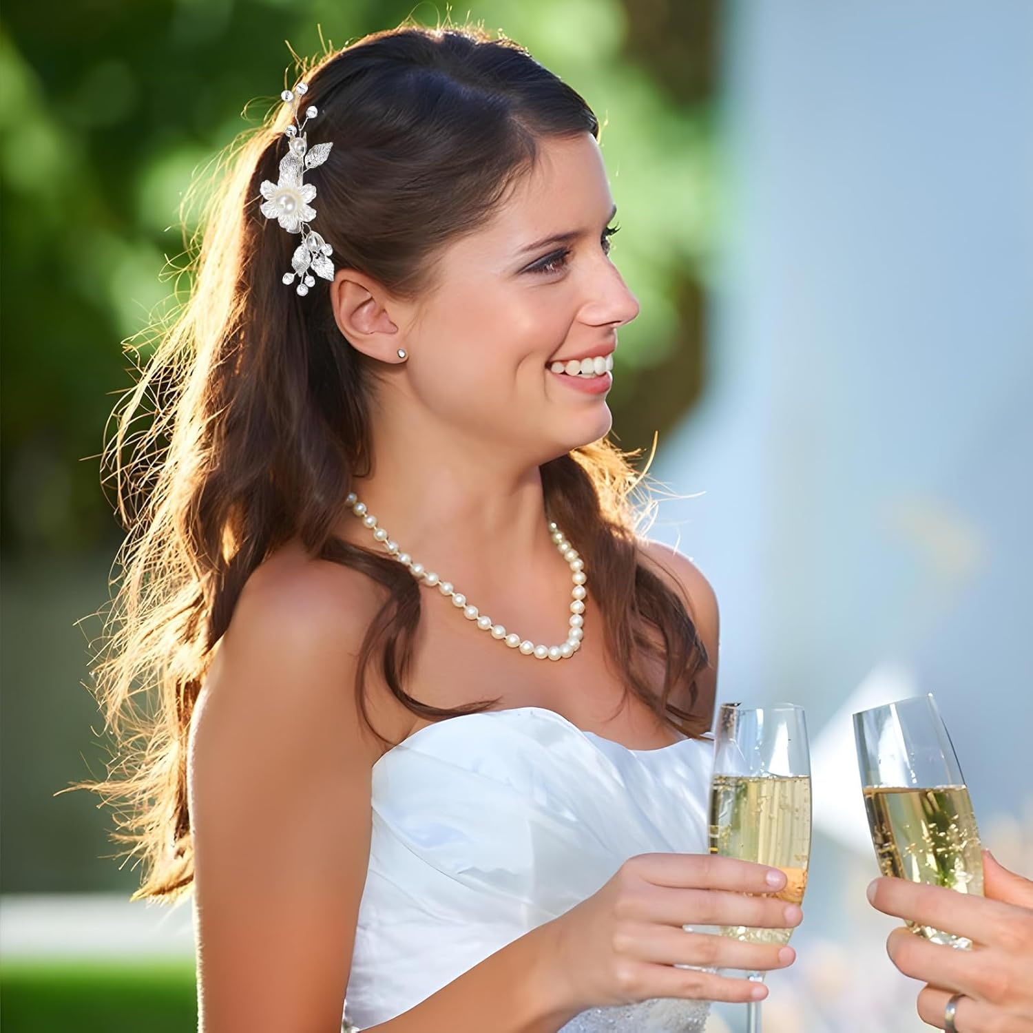 Pack of 2 Silver Flower Pearl Bridal Hair Accessories, Silver Hair Pins Wedding, Hair Accessories for Women and Girls image number 6