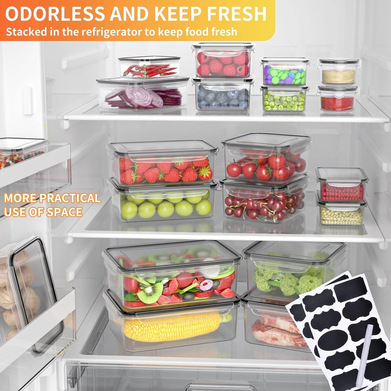 24 Pack Food Storage Containers with Airtight Lids, Meal Prep Containers, Bento Boxes for Lunch - Food Container, Freezer Containers, Fridge Organiser for Kitchen Organisation image number 5