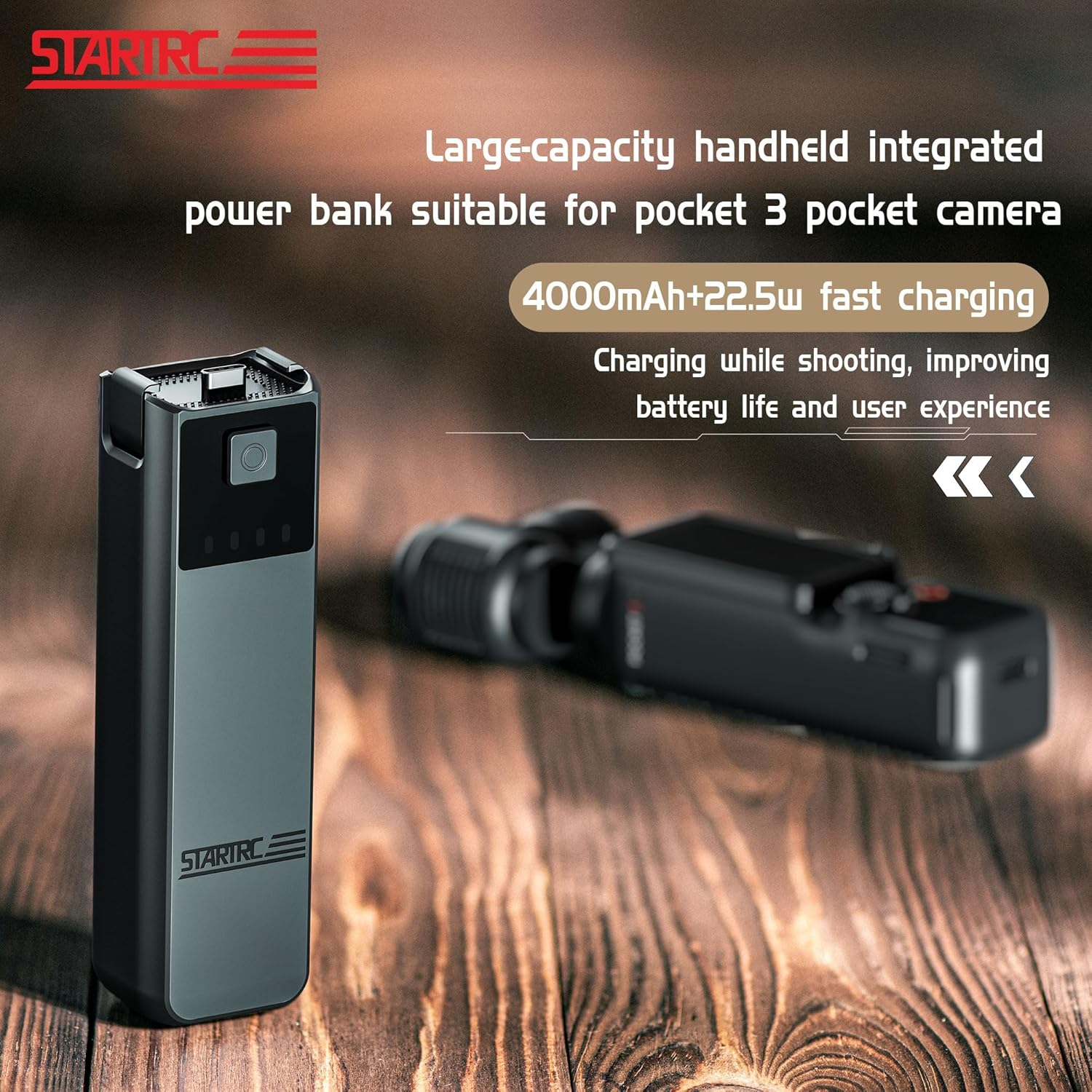 Pocket 3 Battery Handle Compatible with DJI Osmo Pocket 3,XICEN, Built-In 4000Mah Battery 22.5W Fast Charging, Supports External Audio Devices and Tripod image number 2