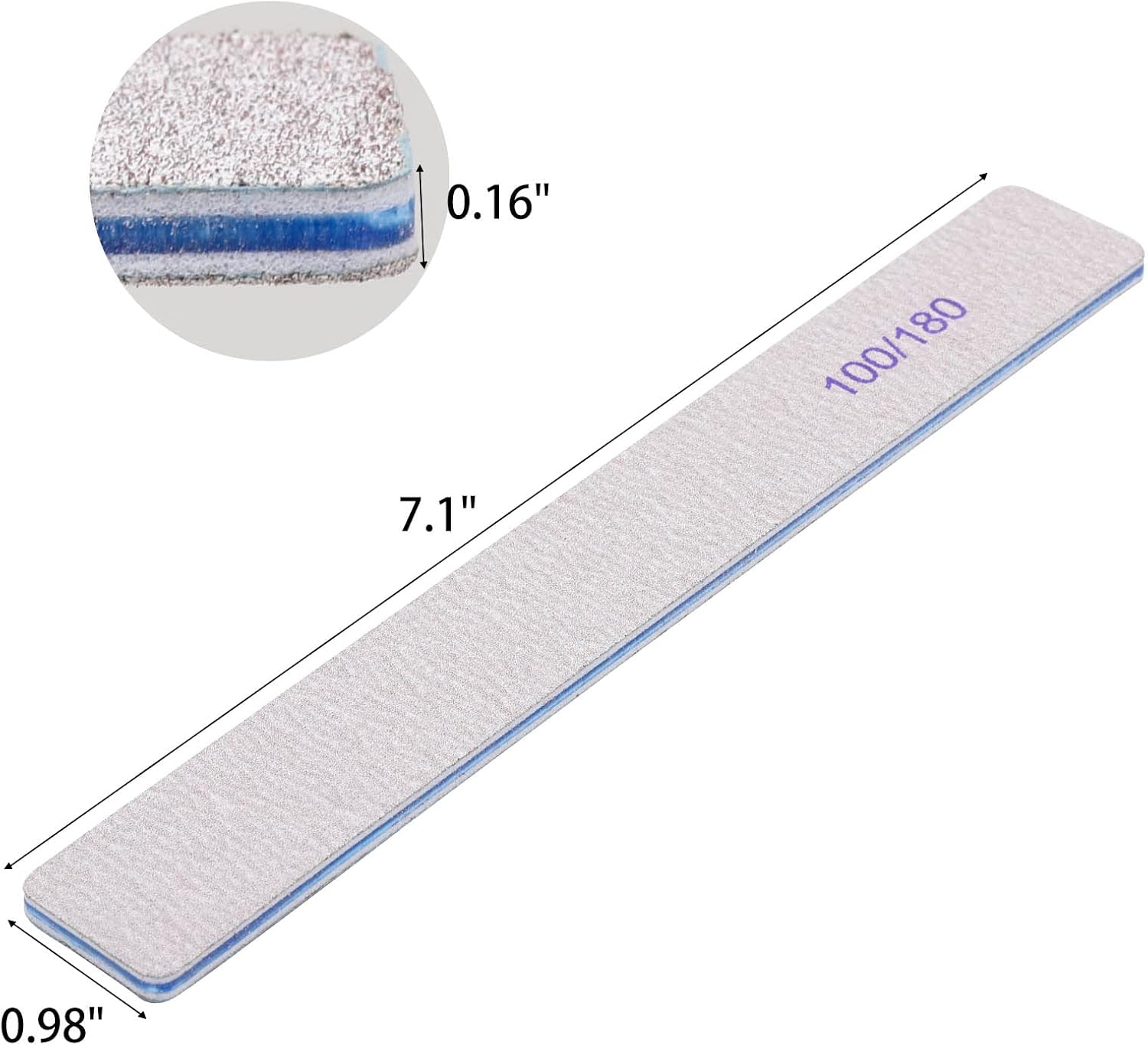 25 Pcs Rectangle Nail Files 100/180 Grit Double Sided Fingernail Emery Boards and Nail Buffers Professional Manicure Tools for Acrylic Nails and Natural Nails image number 3