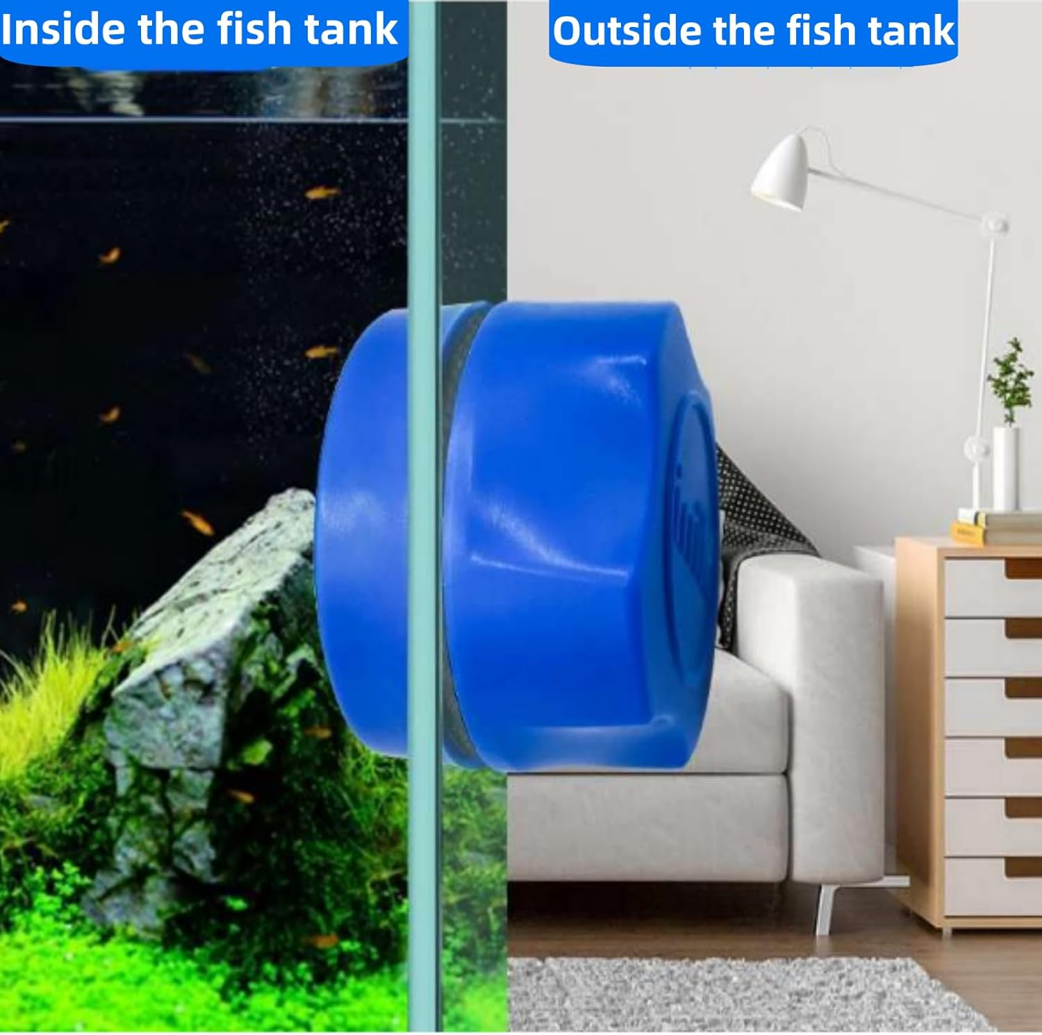 Suytvenxau 2 Pack Mini Magnetic Fish Tank Cleaner, Aquarium Glass Cleaner Brush (Suitable Thickness 3-4MM) &ndash; Strong Magnetic No-Scratch Scraper for Small Acrylic Tanks (Blue) image number 5