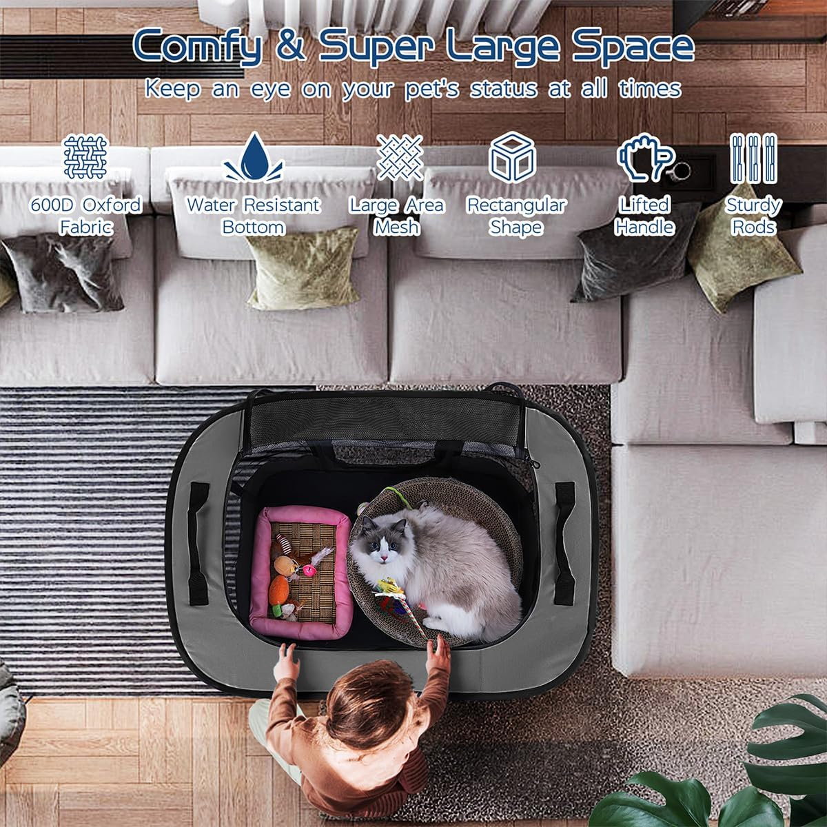 Dog Playpen,Pet Playpen, Foldable Dog Cat Playpens,Portable Exercise Kennel Tent, Water-Resistant Removable Shade Cover, Indoor Outdoor Travel Camping Use for Small Animals + Free Carrying Case image number 3