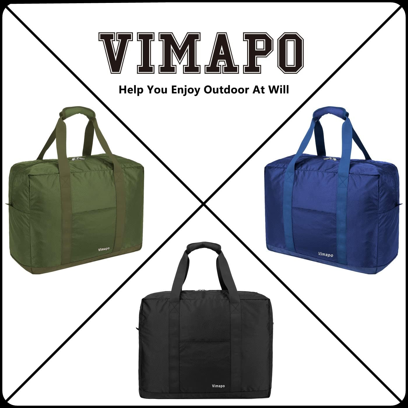 Vimapo Packable Travel Duffle Bag 18X14X8, 40L Travel Bag Lightweight Bag Carry on Luggage for Boarding Airline Underseat Weekender Overnight, Black, Sport, Travel - Blue image number 4
