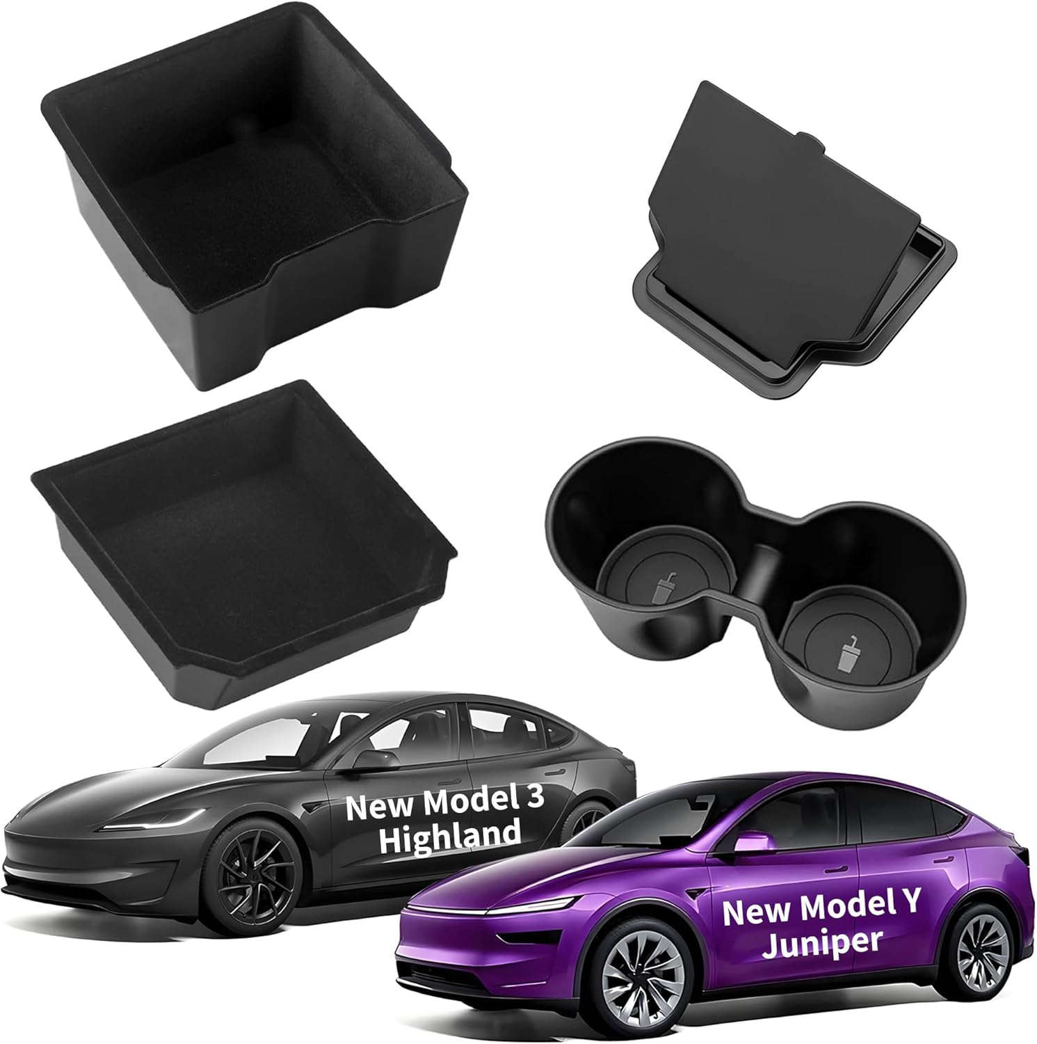 Center Console Organizer Tray for Tesla Model Y Juniper Model 3 Highland Armrest Hidden Storage Box Insert Cup Holder Interior Accessories for Model Y Juniper Model 3 2025 2026 (Black) image number 3