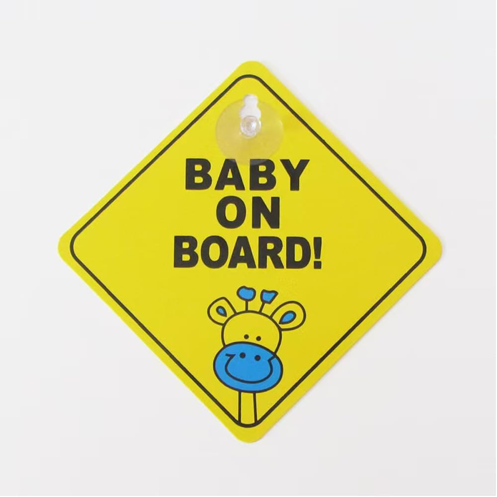 2Pcs Baby on Board Car Stickers，5"X5" Safety Signs Baby Safety Warning Decal，Baby on Board Warning Signs with Suction Cups，Bright Yellow for Reusable Baby Car Sticker image number 2