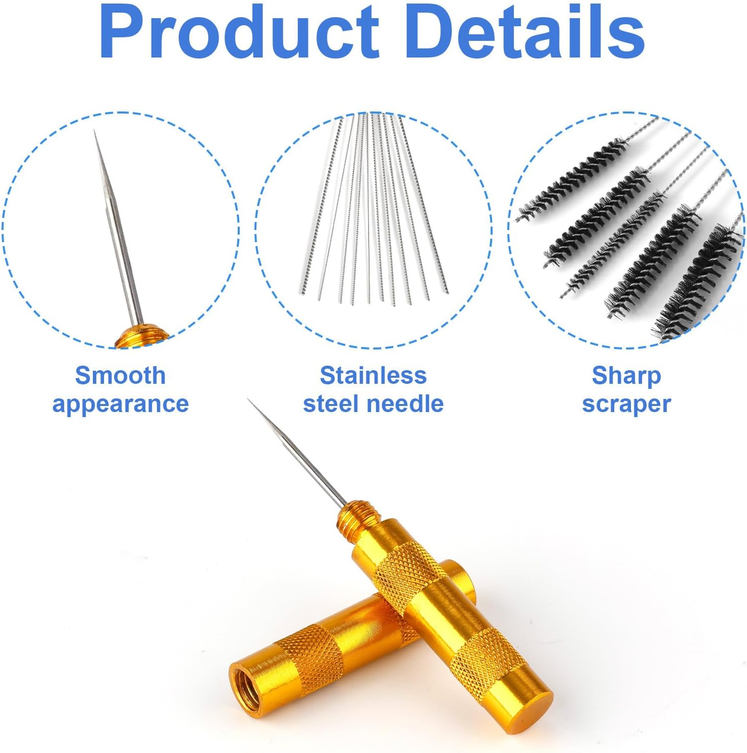 Carburetor Cleaning Kit, 5 Thicknesses Single-Head Brushes 10 Cleaning Needles with Scraper for Motorcycle ATV Welder Chainsaw Carburetor Jets Small Engine Maintenance image number 5