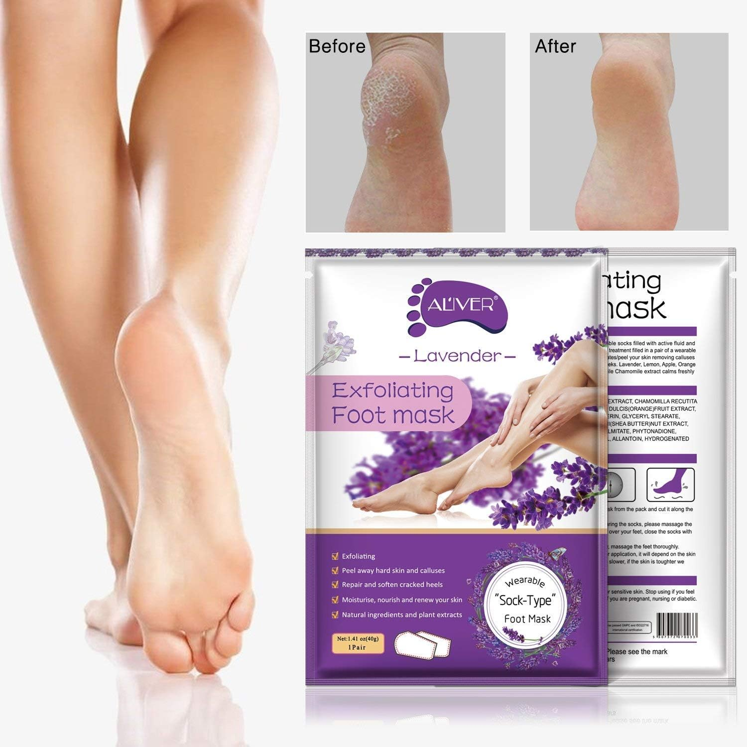 Foot Peel Mask 3 Pack, Exfoliator Peel off Calluses, Exfoliating Foot Care,Foot Exfoliator Repair Dry Cracked Feet,Peeling Away Dead Skin, Calluses, Dead Skin Callus Remover, Baby Soft Smooth Touch Feet-Men Women (Lavender)