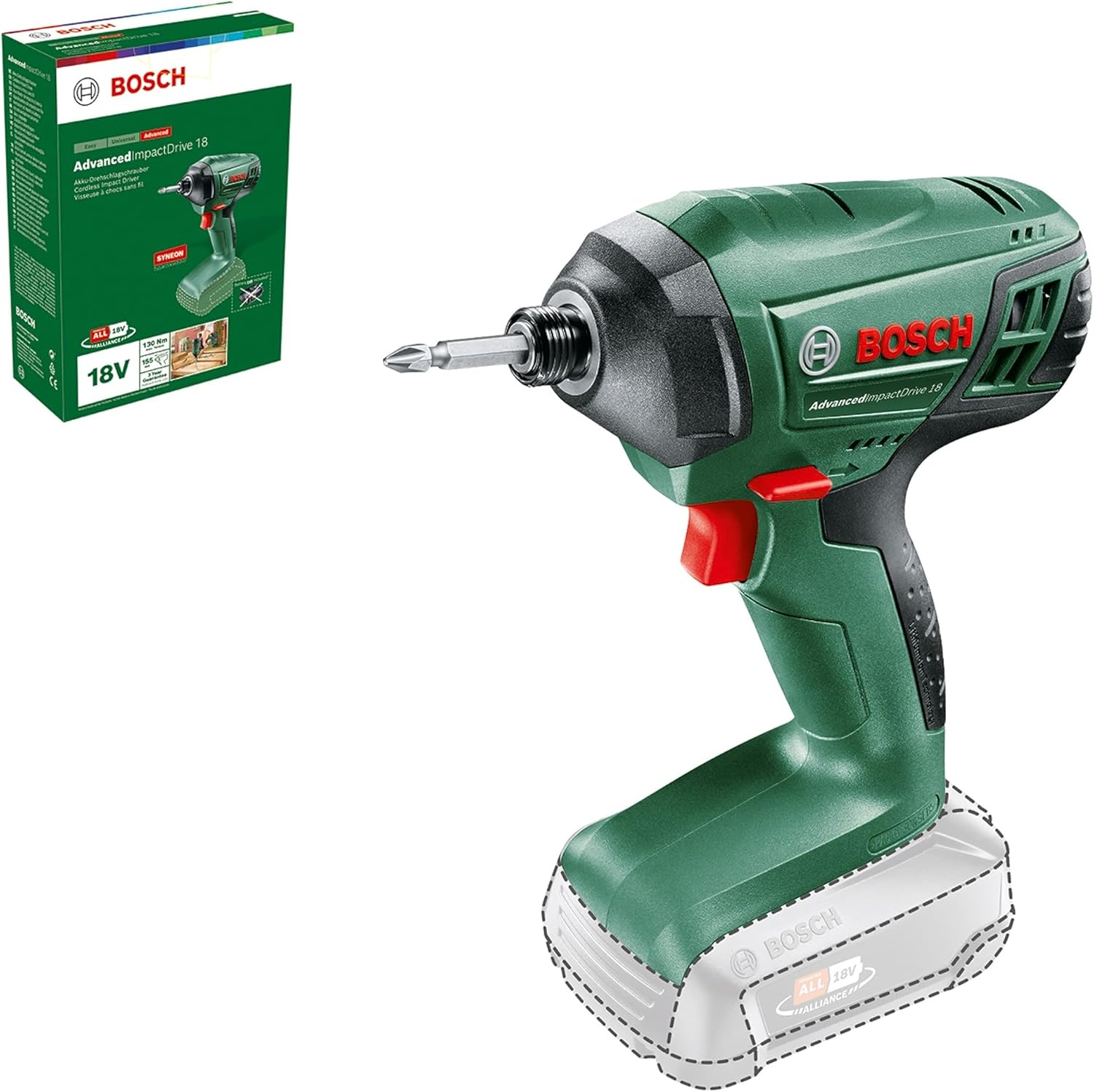 Bosch Home & Garden 18V Cordless Compact Impact Driver Screwdriver without Battery 1/4" Hex (Advancedimpactdrive 18). Made in Europe image number 6