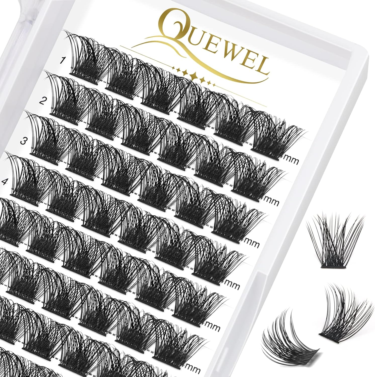 QUEWEL Cluster Lashes 72 Pcs Wide Stem Individual Lashes D Curl 8-16Mm Length DIY Eyelash Extension False Eyelashes Natural&Mega Styles Soft for Personal Makeup Use at Home (Mega-D-Mix8-16)