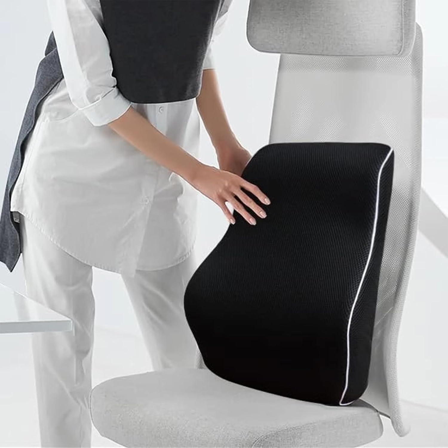 Memory Foam Seat Cushion and Lumbar Support for Office Chairs, Lumbar Cushion (Black) image number 2