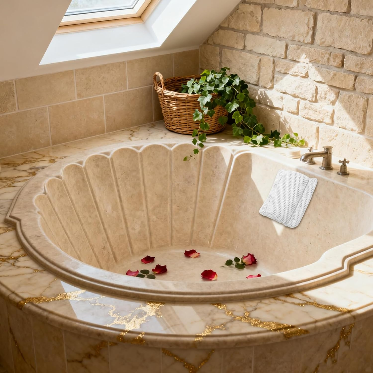 COLLBATH Ergonomic Bathtub Headrest Pillow with Non-Slip Suction Cups, Soft PVC Foam Tub Cushion for Neck and Back Support, Thickened Relaxing Bath Pillow for Home Bathroom Spa Use image number 1