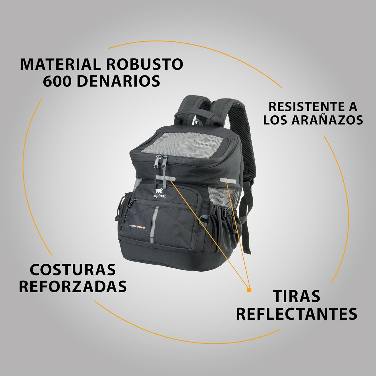 Ferplast Voyager Backpack Dog Backpack Cat Backpack Dog Bag Dog Crate Wide Mouth Adjustable Straps Seat Belt with Cushion Max 10Kg 29 X 21 X 36 H Black image number 3