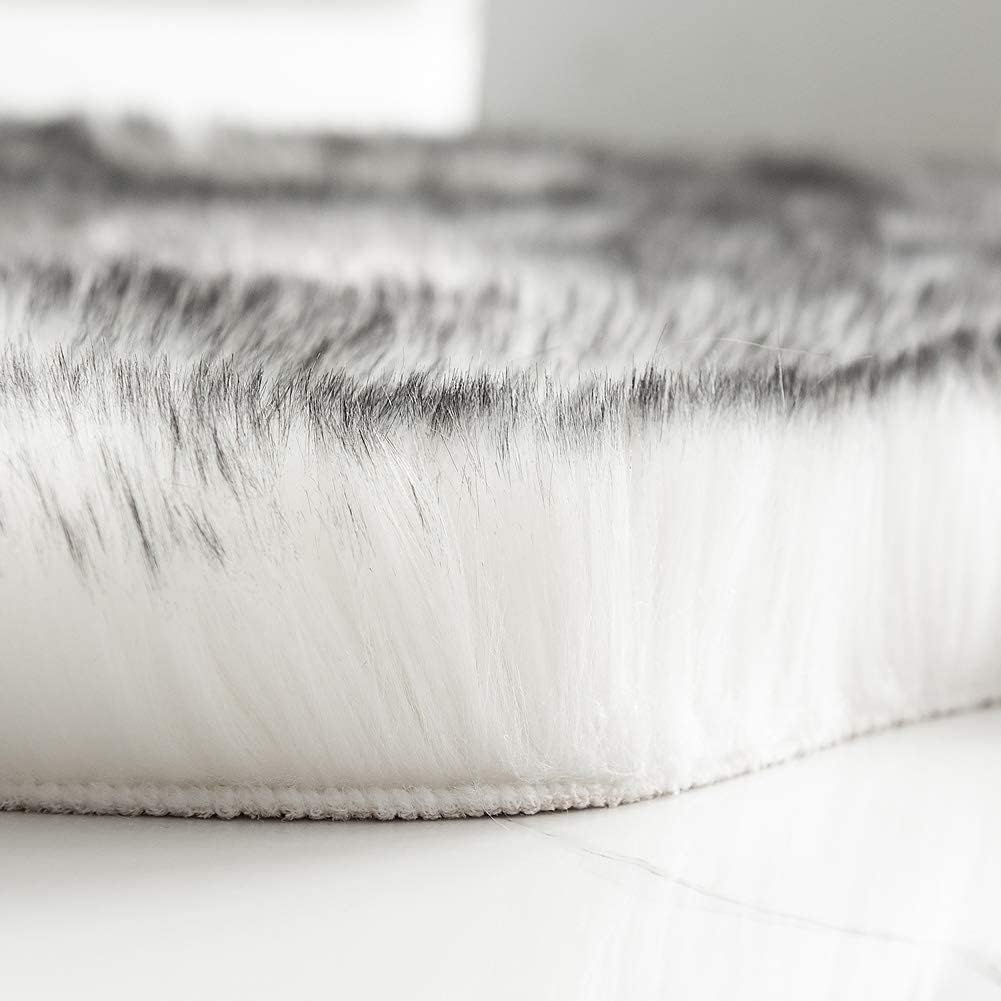 Soft Faux Sheepskin Fur Rug Fluffy Area Rug Floor Mat Luxury Carpets Chair Cover Seat Pad Shaggy Rug for Bedroom Sofa Living Room (2 X 5 Ft Sheepskin, White Grey - Black image number 4