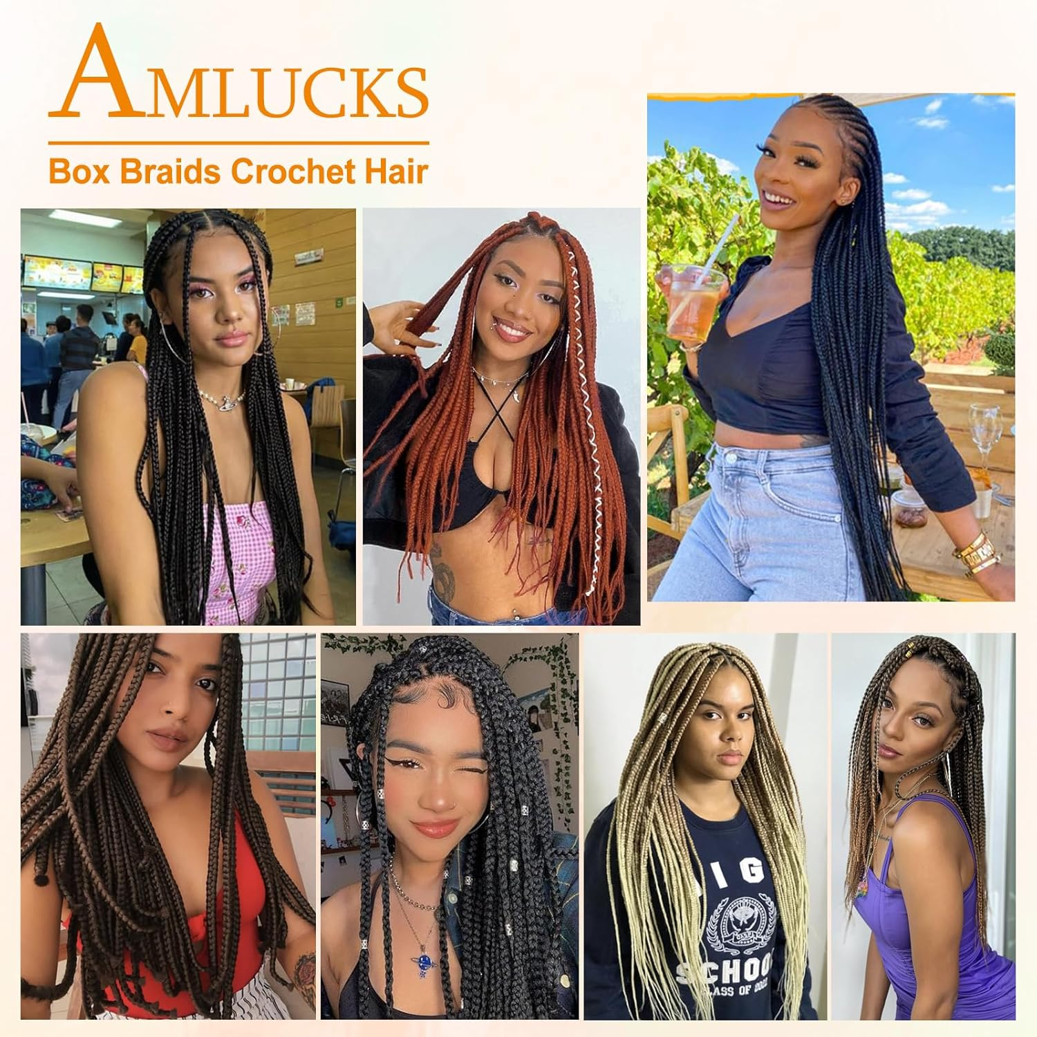 AMLUCKS Box Braids Crochet Hair 6 Packs Pre Looped Knotless Medium 3X Braids Goddess Box Braids Crochet Hair Extensions for Black Women Braiding Hair (350#, 14Inch) image number 6