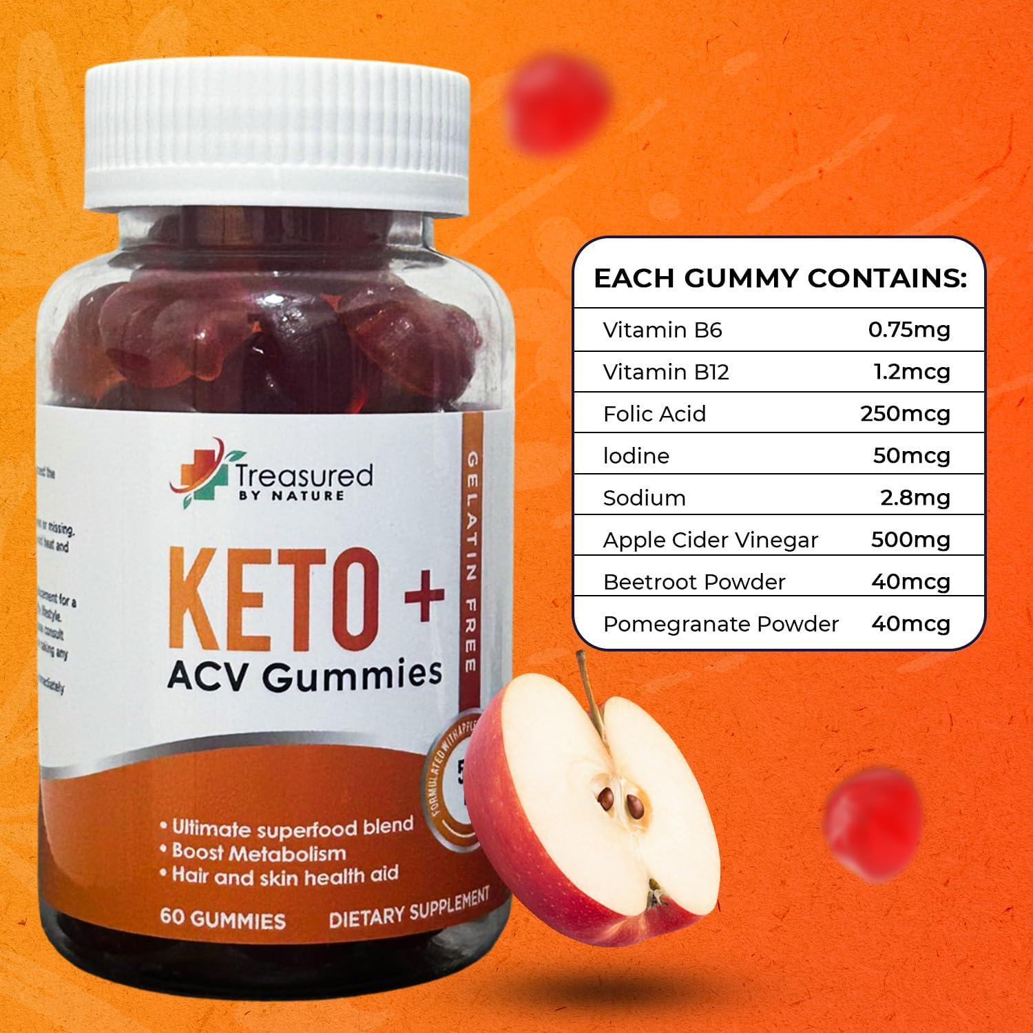 Apple Cider Vinegar Gummies, Keto-Friendly Vegan Superfood Supplement for Digestion,Fat Loss Aid, Bloating Relief & Weight Management with Vitamin B6 & B12 for Energy & Metabolism Support for Men & Women image number 3