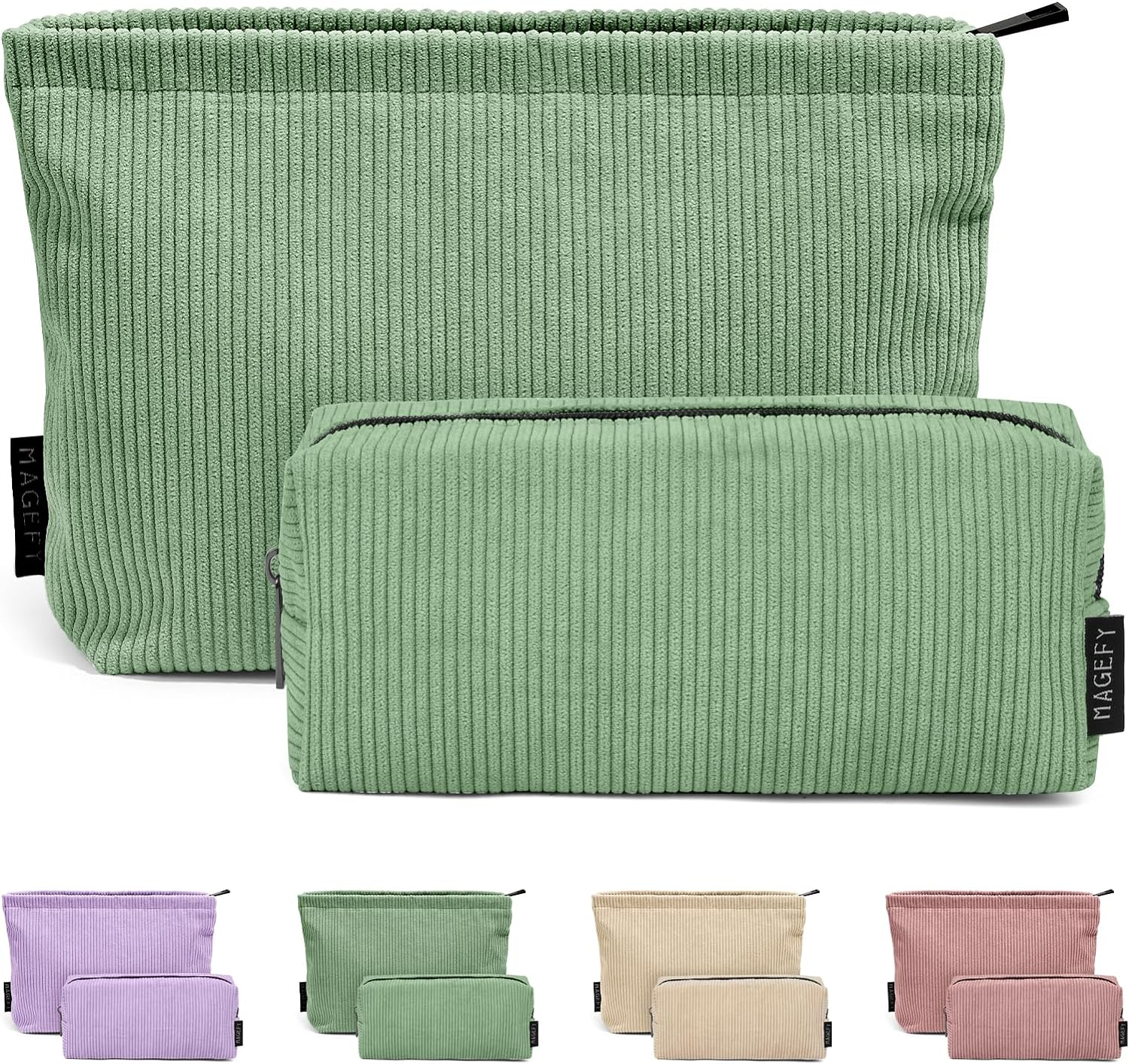 MAGEFY 2 Pcs Makeup Bags for Women, Corduroy Make up Bag for Purse Travel Makeup Bag Small Cosmetic Bags with Zipper Makeup Pouch for Travelling(Beige)