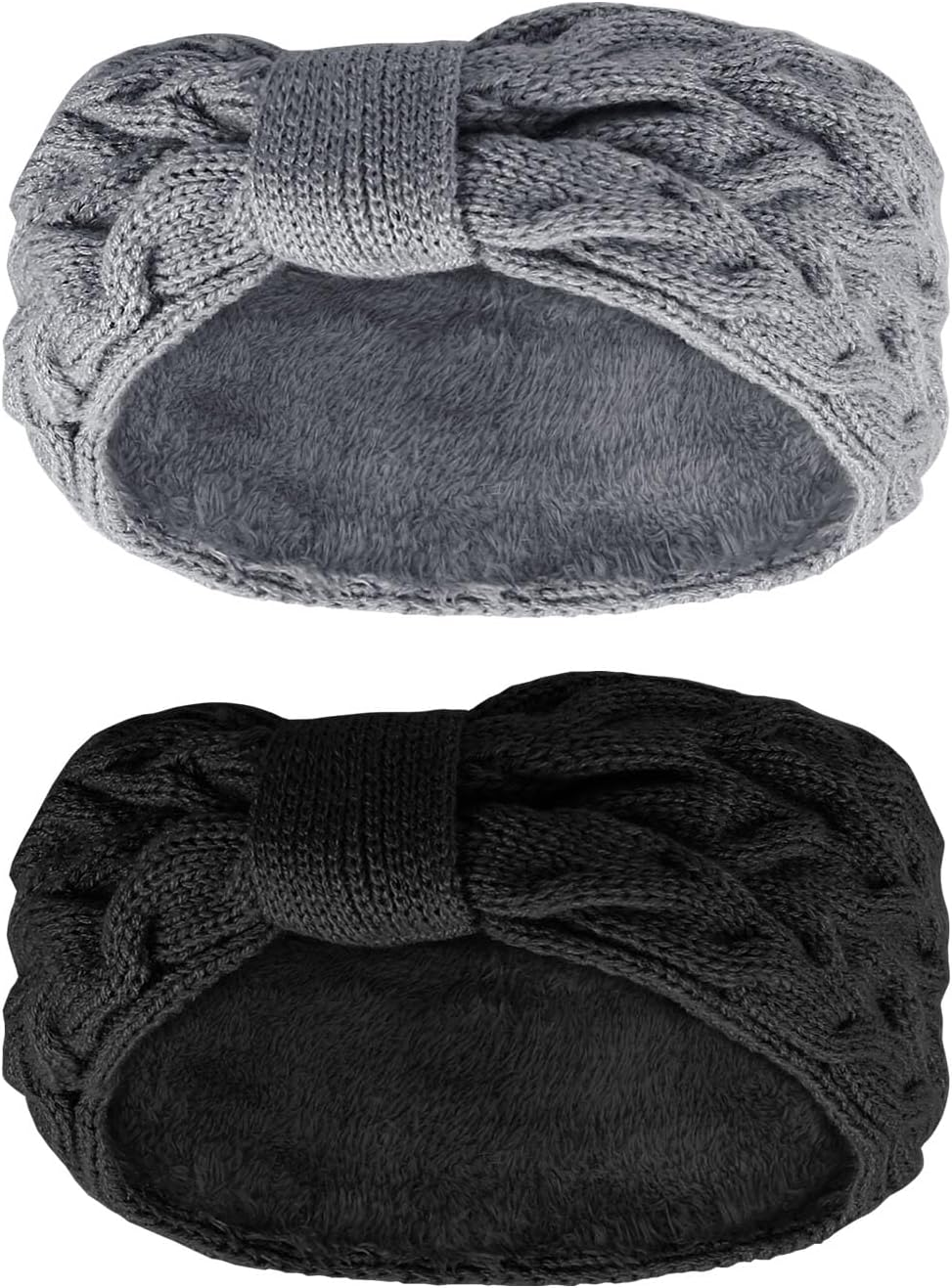 Pack of 2 Women'S Winter Headbands, Girls' Lined Fleece Hair Band, Elastic Headband, Knitted Headband, Women'S Headband, Knitted Headwrap, for Autumn and Winter (Black + Grey) image number 4