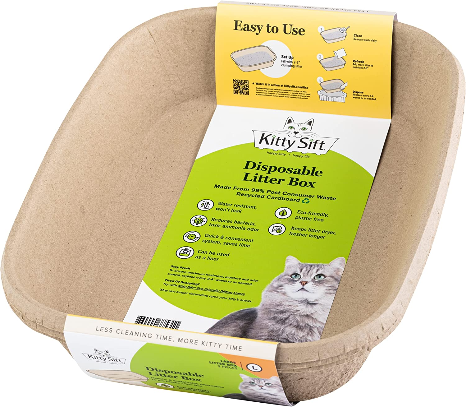 Kitty Sift (6-Pack) Disposable Cat Litter Box, Sustainable, Clean - Large, 6-Pack image number 4