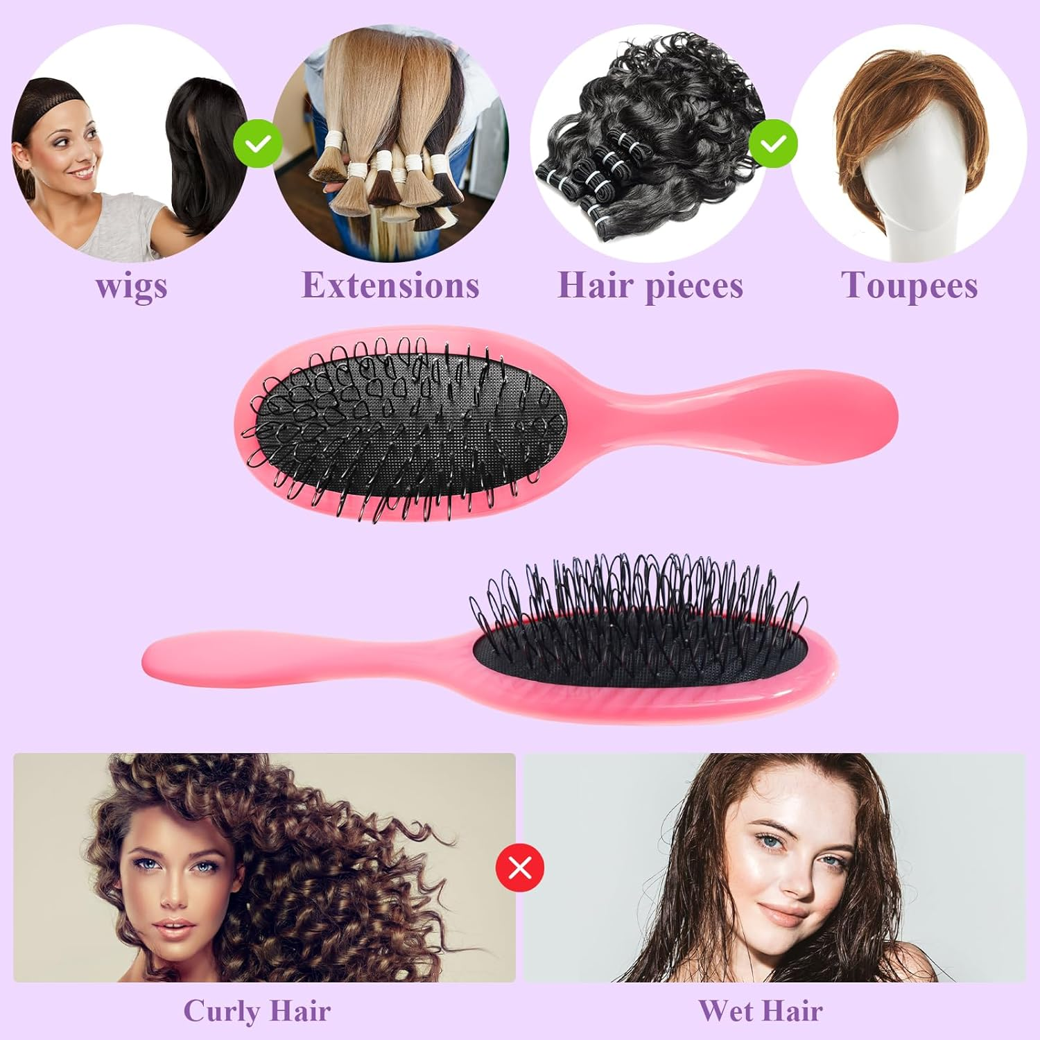 Start Makers Wig Brush and Comb Set 3 Piece Hair Brush Set Including Loop Comb, Wide Detangling Brush and Rat Tail Comb - No More Tangles for Synthetic Hair