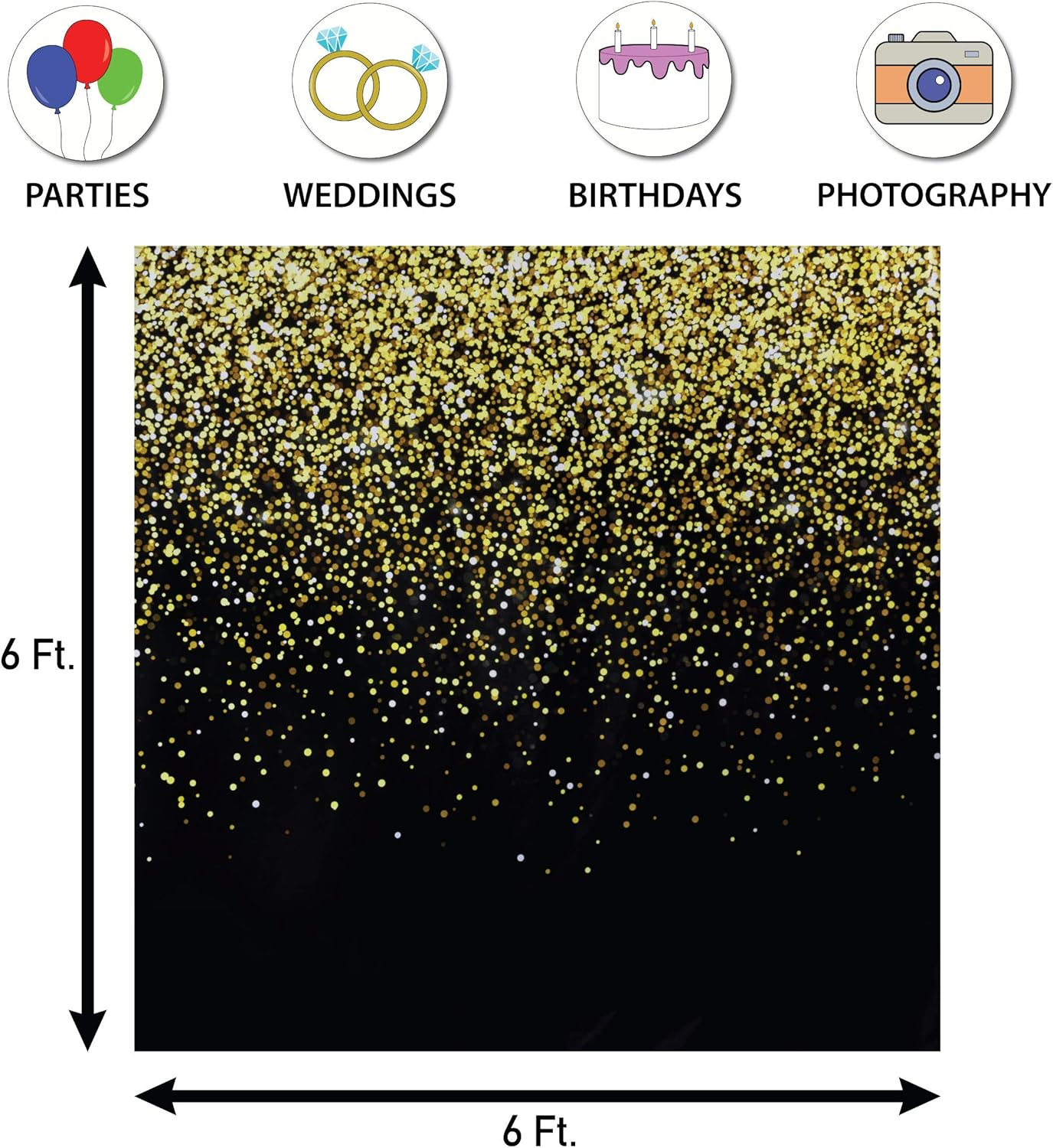 Black and Gold Photo Booth Backdrop - Perfect Party Decoration for Graduation, Birthday, Christmas, New Years Eve, Bachelorette, Weddings, Prom | Gatsby Photo Booth | Measures 6Ft X 6Ft