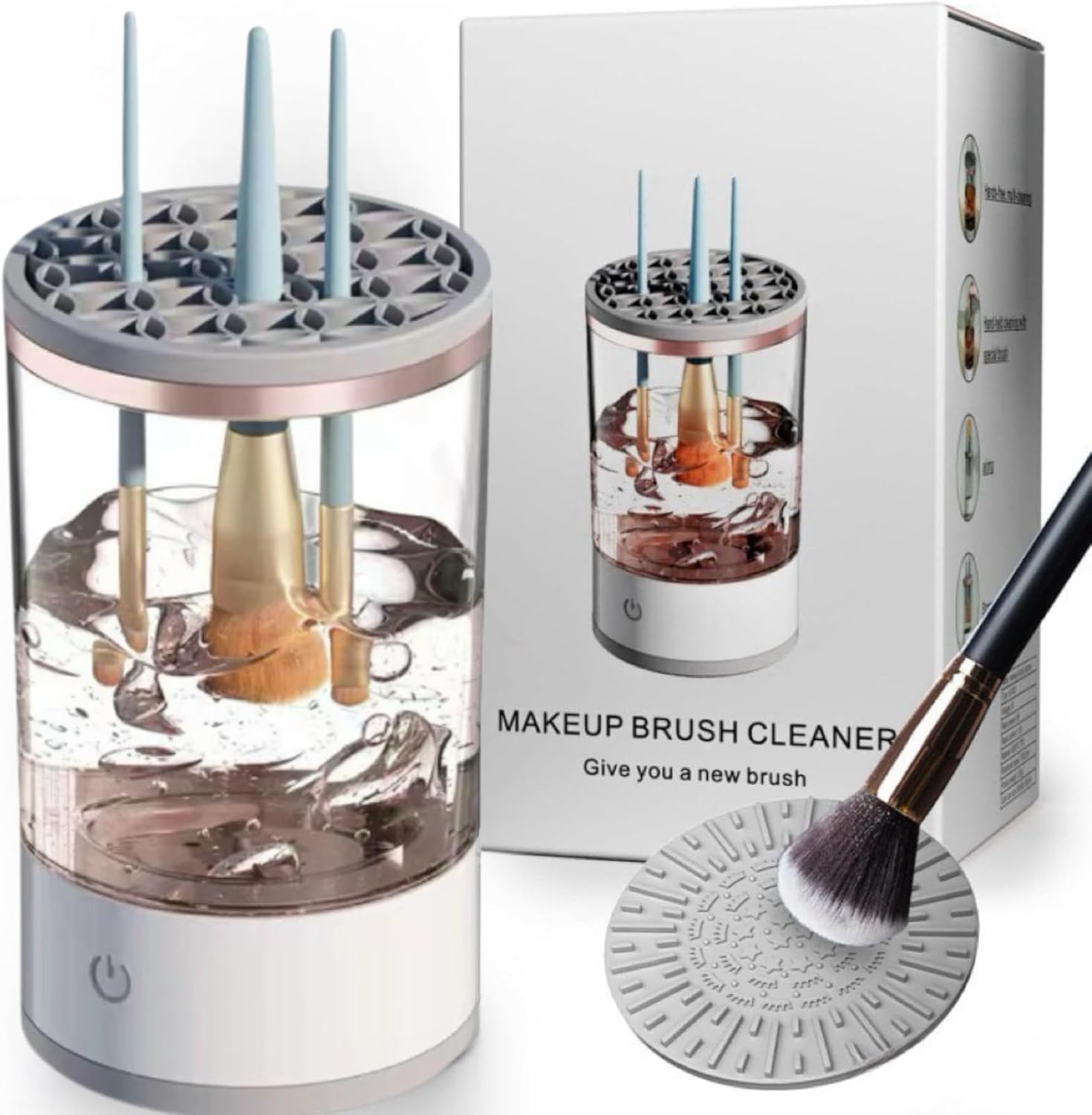 Electric Makeup Brush Cleaner,Makeup Brush Cleaner Machine,Make up Brush Cleaner Cleanser Machine,Automatic Makeup Brush Cleaner, Ideal for Traveling and Makeup Lovers for Professionals (White) image number 5