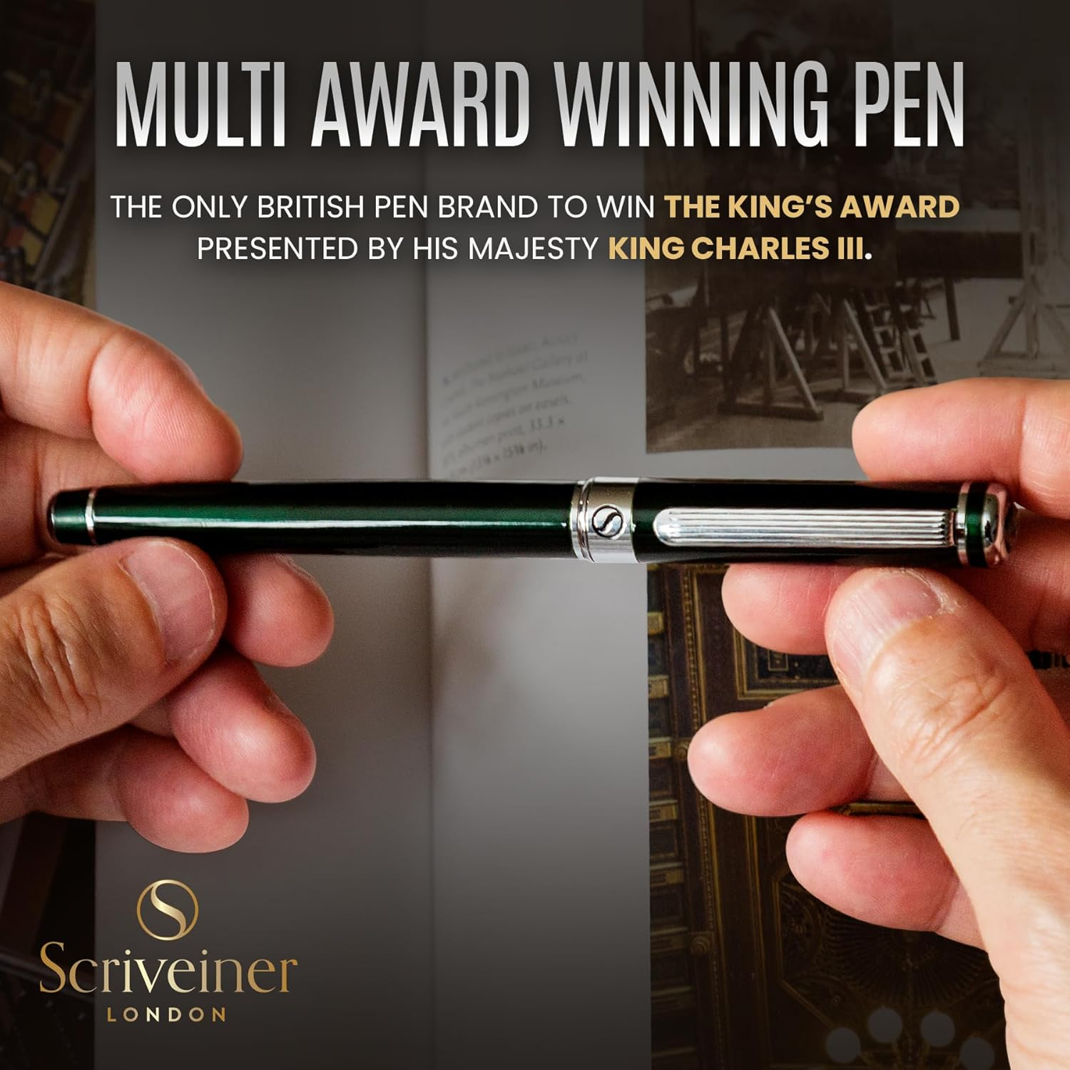 Scriveiner British Racing Green Rollerball - Stunning Luxury Pen with Chrome Finish, Schmidt Ink Refill, Best Roller Ball Pen Gift Set for Men & Women, Professional, Executive Office, Nice Pens image number 4