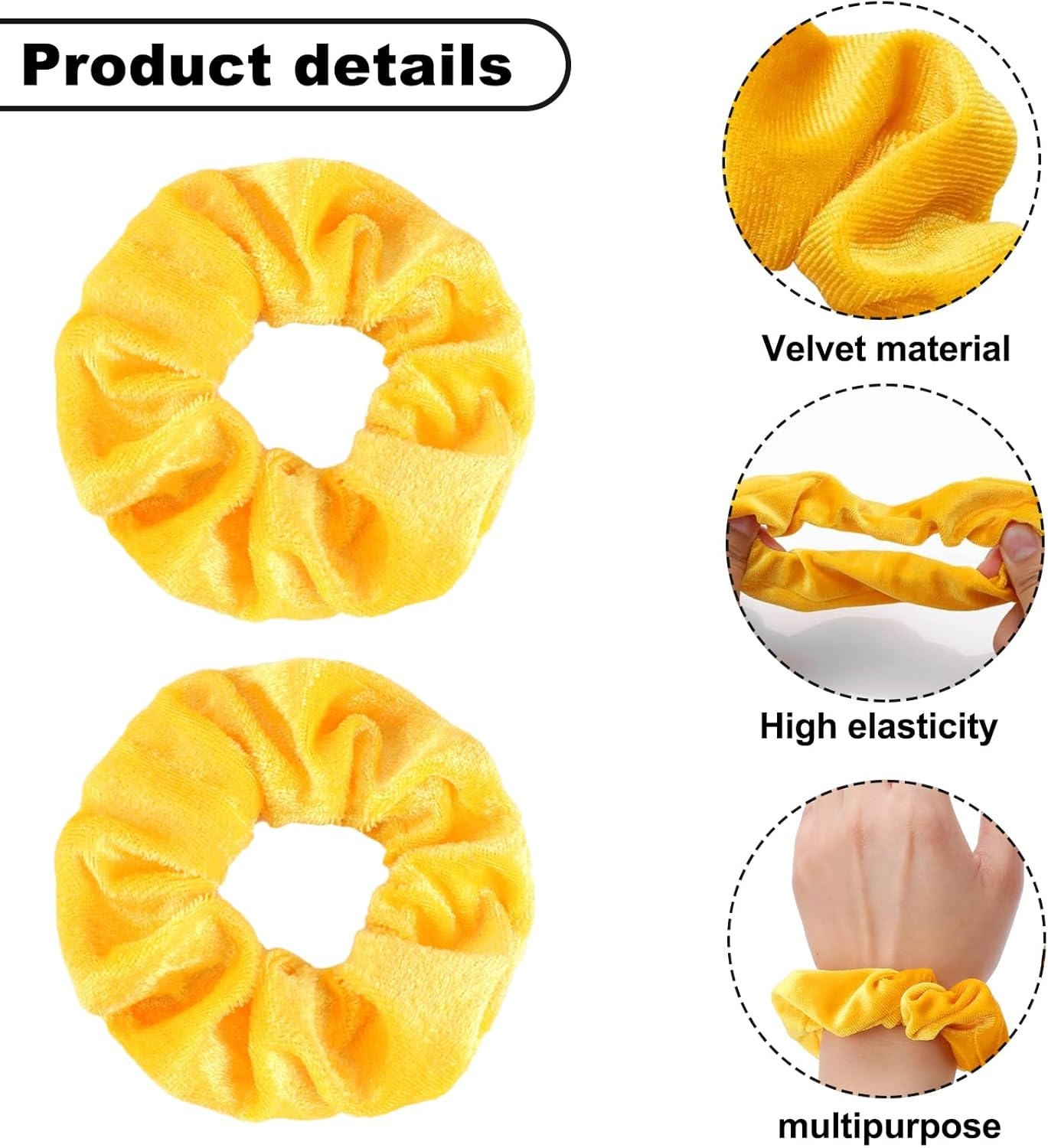 Pack of 2 Hair Bobbles Yellow, Hair Thick Scrunchies Hair Band, Elastic, Women'S Soft Scrunchies, Large Velvet Hair Bobbles, Christmas Headband Set, Stylish Women Elastic, Hair Headband for Afro Curly image number 6