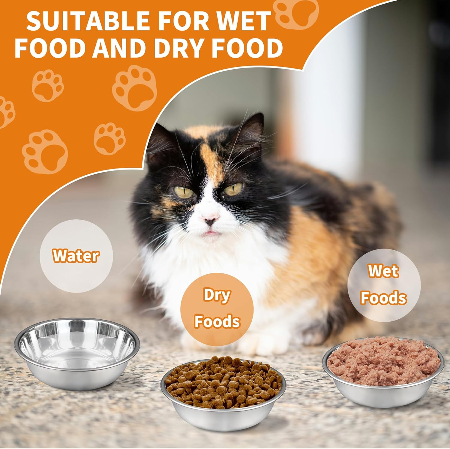 8Pcs Stainless Steel Cat Bowls for Indoor Cats, 5.5" Metal Cat Bowl Small Dog Water Bowl, 12 OZ Cat Food Bowl Shallow Pet Bowls, Easy to Clean Cat Dishes for Food and Water (8Pcs) image number 6