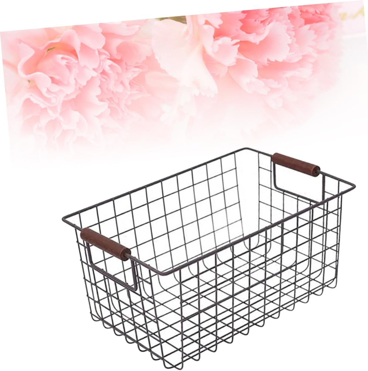 CHILDWEET Retro Wrought Iron Desktop Storage Basket Small Black Sundries Storage Organizer Home Books Snacks Container image number 2