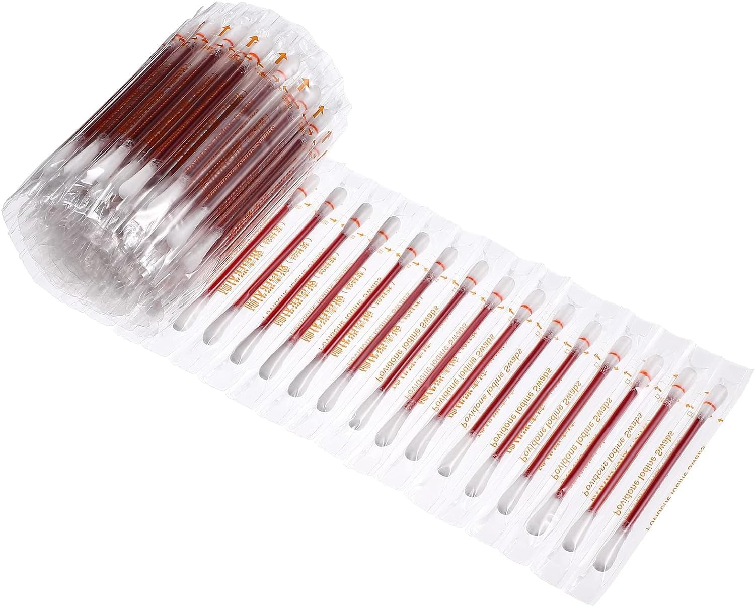 Yitaocity 100Pcs Disposable Cotton Swab Iodophor Skin Disinfection Swab Individually Wrapped Pads Double Head Cotton Swab Iodine for Hospital Home image number 1