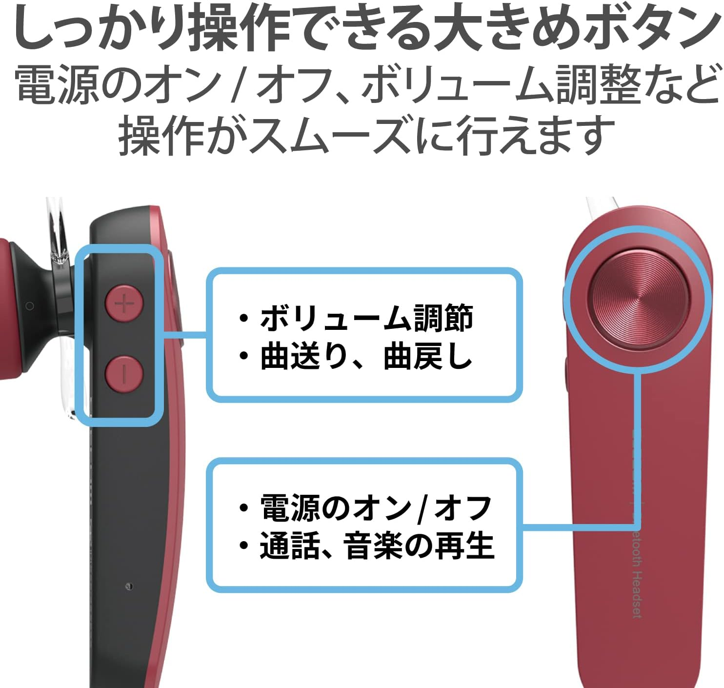 Elecom LBT-HS11RD Bluetooth Headset, Supports Both Calling and Music, Bluetooth 5.0, Battery Level Display, HD Voice Compatible, Red, Width 0.6 X Depth 2.2 X Height 1.1 Inches (16 X 55 X 29 Mm) image number 3