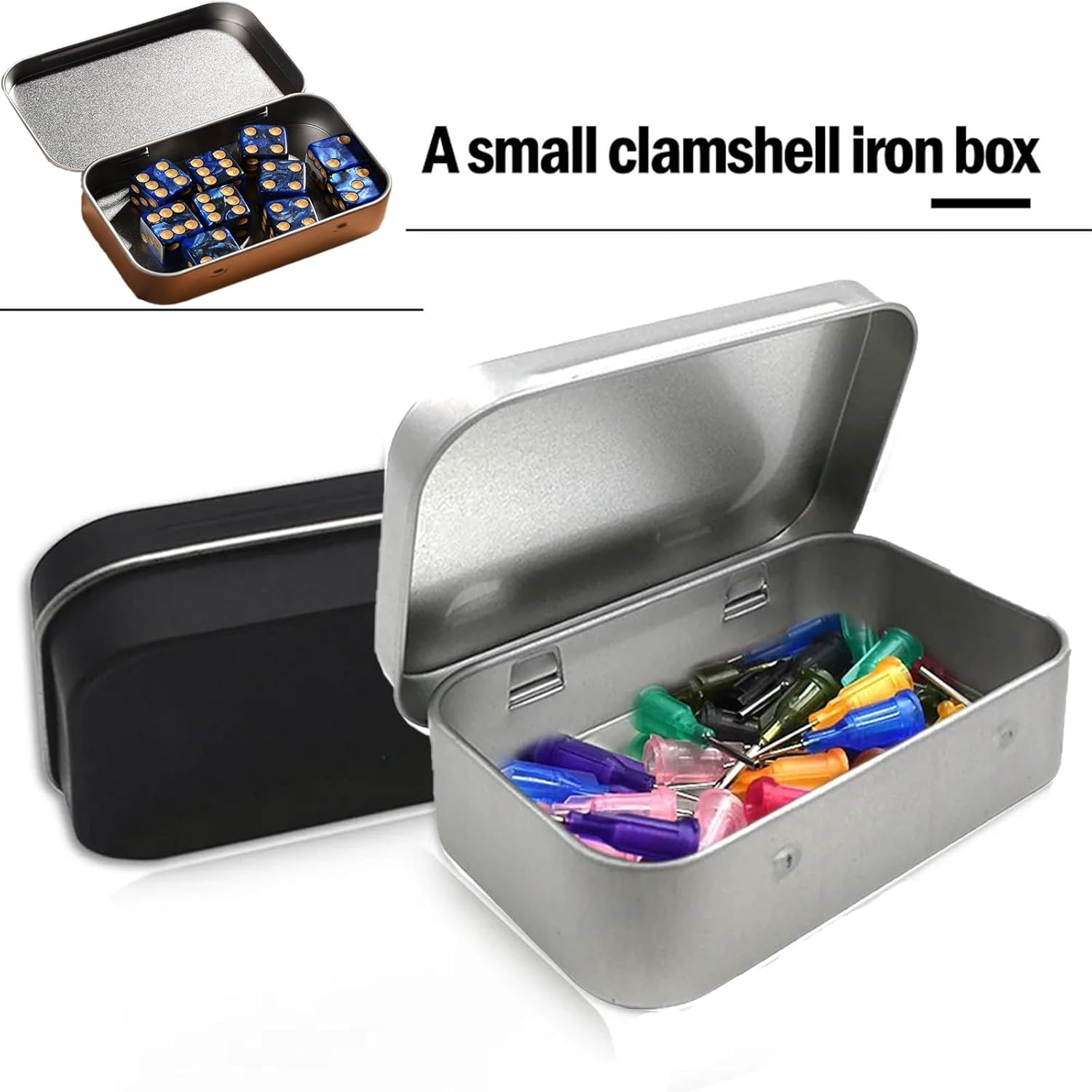 Small Tins,Rectangular Tins Metal Container Empty Hinged Portable Storage Box,Organizer Containers with Lid for Candy Coin Key Earrings image number 4