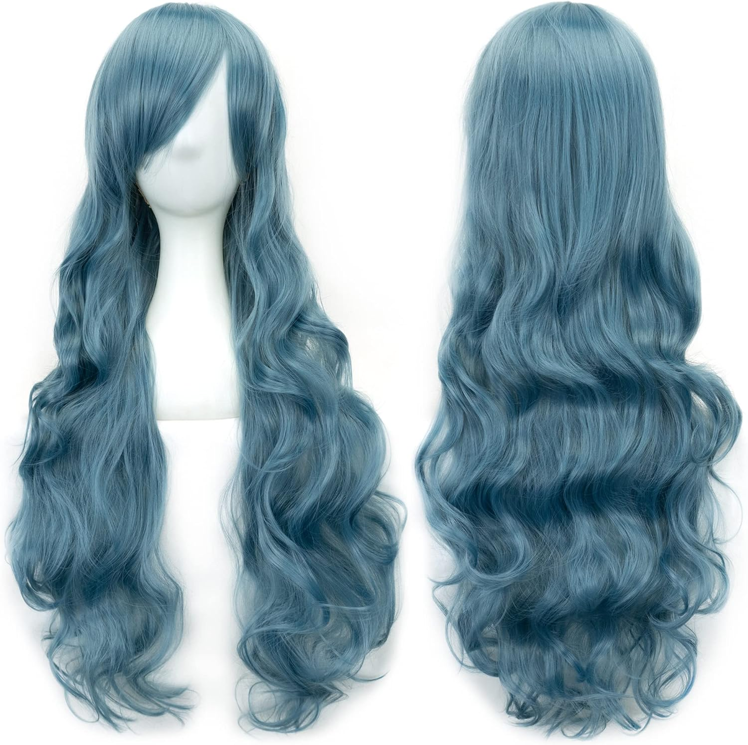 IMISSU 80Cm Long Curly Natural Hair Cosplay Wig with Bangs Colorful Halloween Costume Party Wigs for Women (Red)